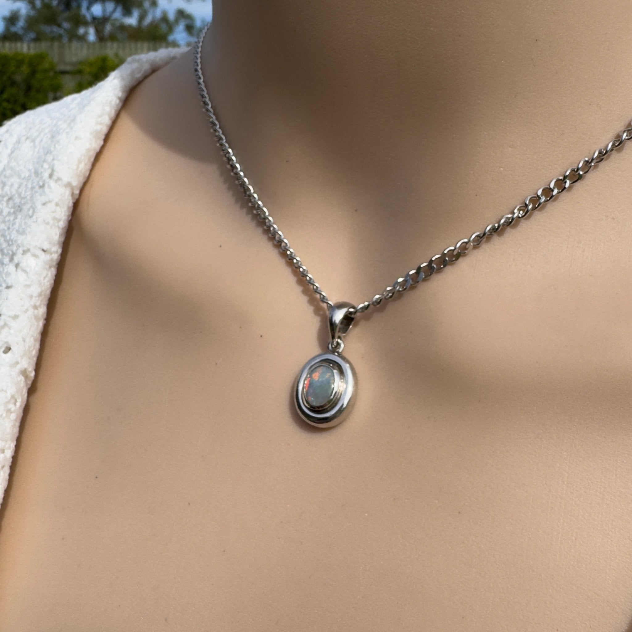 1.1ct Lightning Ridge Opal Pendant Necklace ~ 'Moonbi Range Halo' | 925 Sterling Silver | Solid Australian Opal