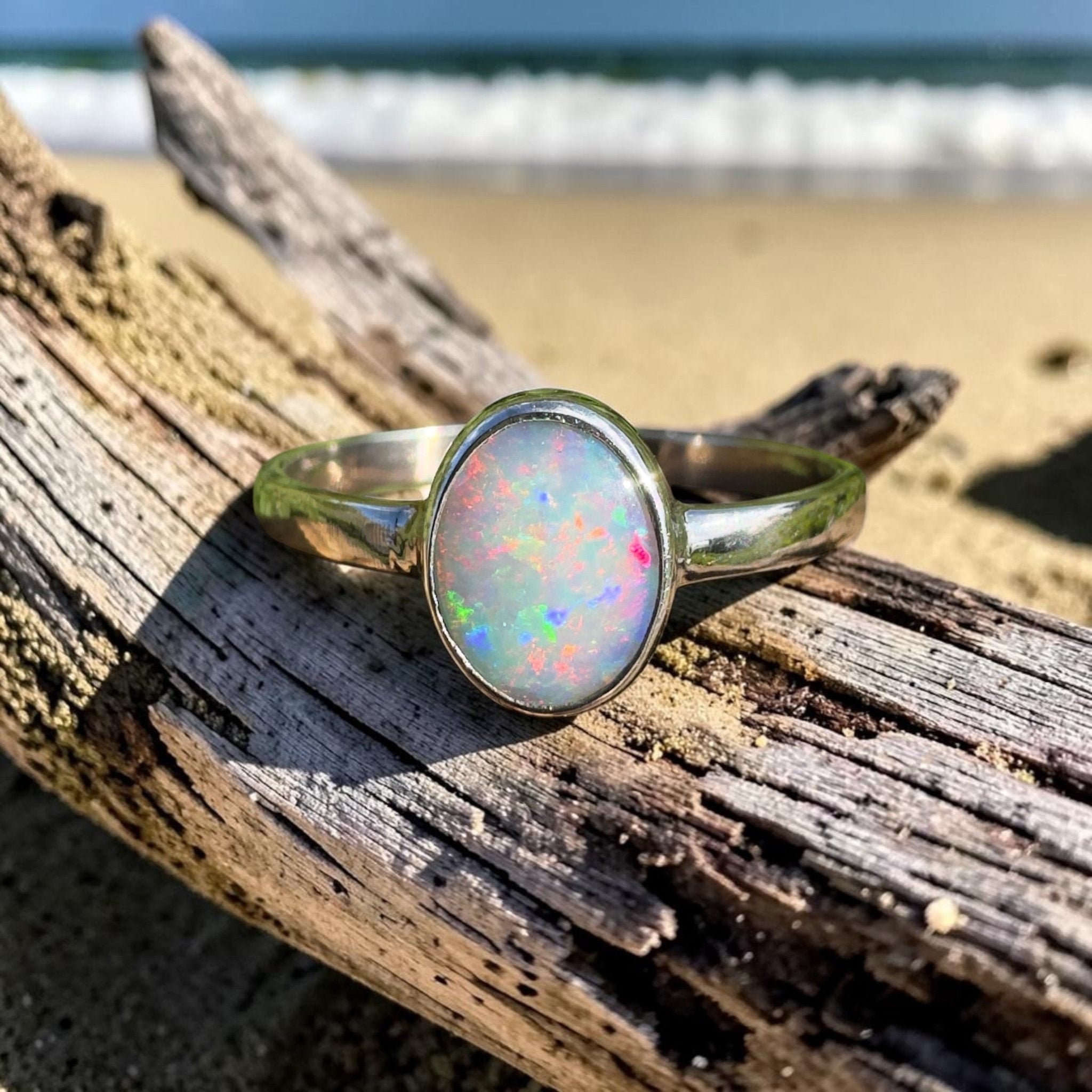 1.1ct Lightning Ridge Opal Ring ~ 'Ningaloo Drift' | 925 Sterling Silver | Solid Australian Opal