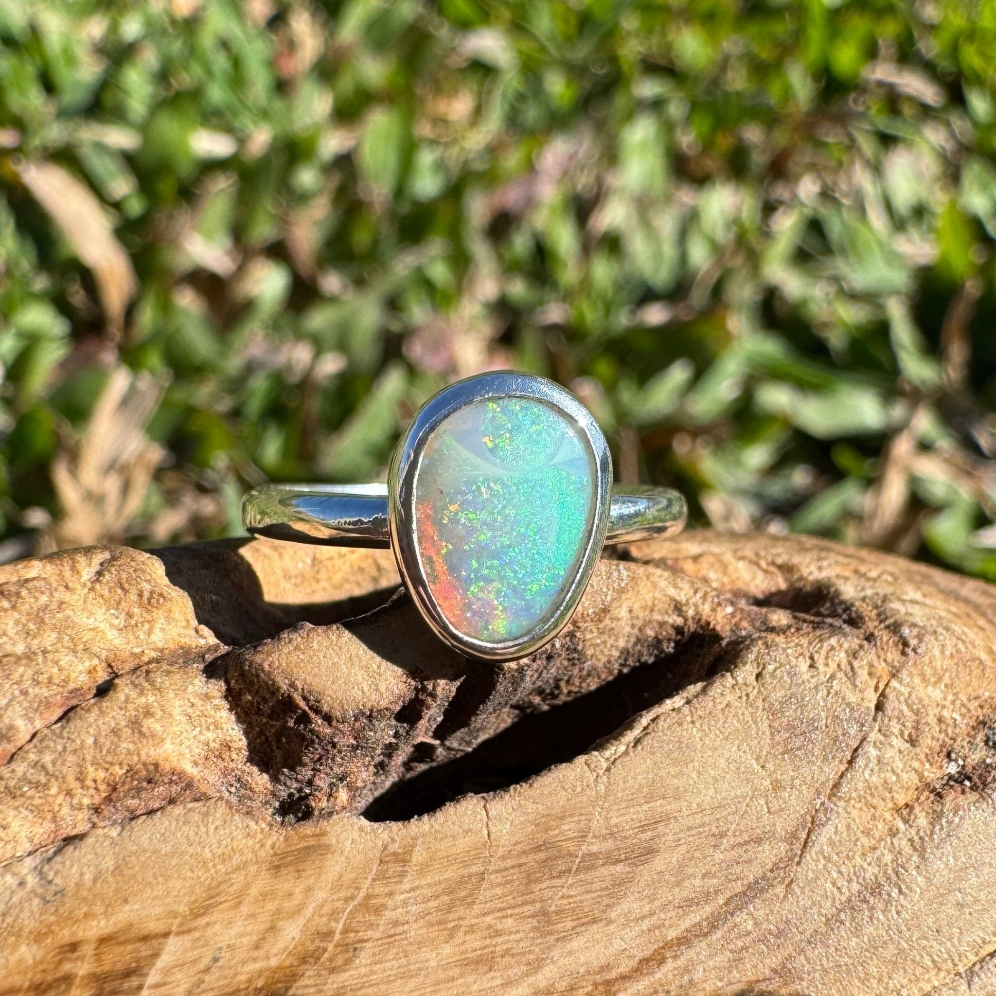 1.1ct Lightning Ridge Opal Ring ~ 'Whitehaven Green' | 925 Sterling Silver | Solid Australian Opal