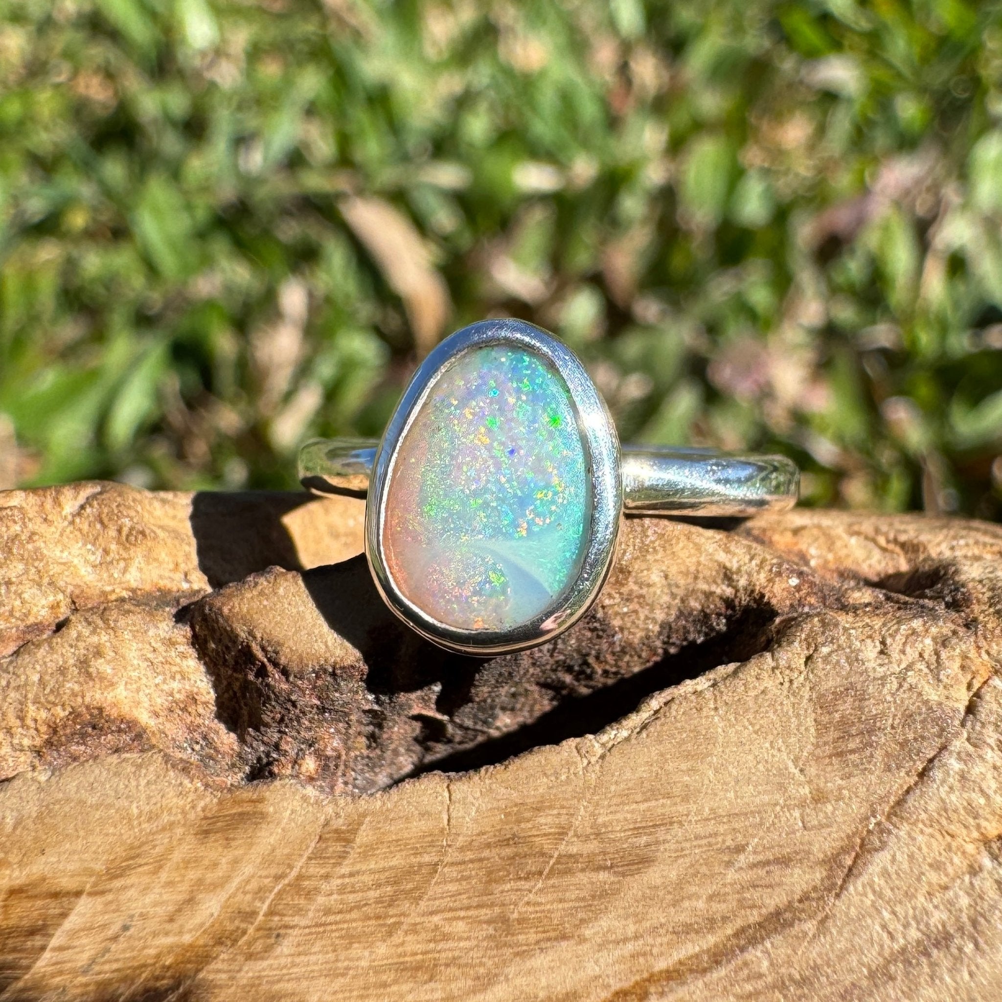 1.1ct Lightning Ridge Opal Ring ~ 'Whitehaven Green' | 925 Sterling Silver | Solid Australian Opal