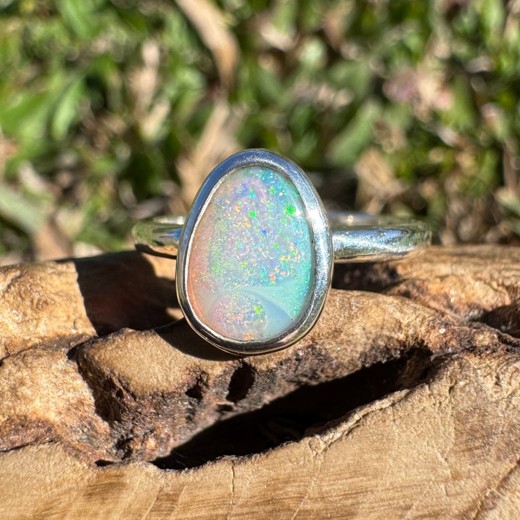 1.1ct Lightning Ridge Opal Ring ~ 'Whitehaven Green' | 925 Sterling Silver | Solid Australian Opal