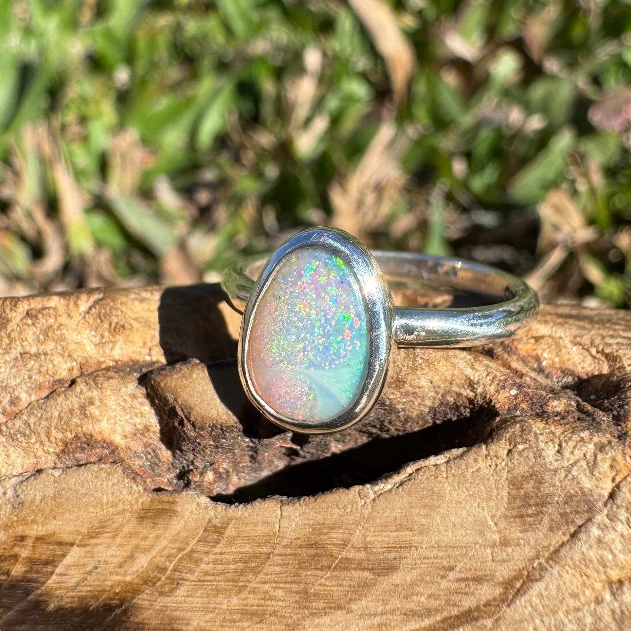 1.1ct Lightning Ridge Opal Ring ~ 'Whitehaven Green' | 925 Sterling Silver | Solid Australian Opal