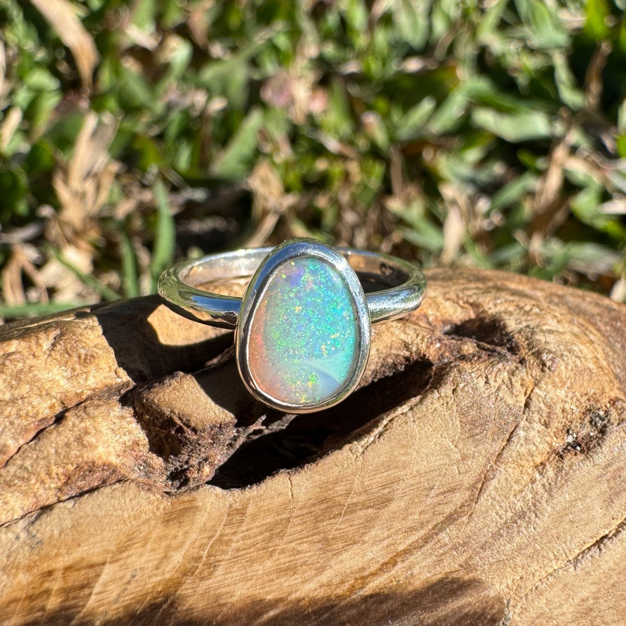 1.1ct Lightning Ridge Opal Ring ~ 'Whitehaven Green' | 925 Sterling Silver | Solid Australian Opal