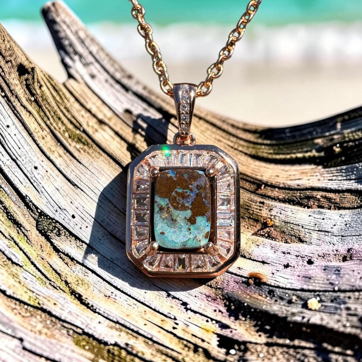 1.1ct Queensland Opal Pendant Necklace ~ 'Byron Bay Blue' | Rose Gold Coated 925 Sterling Silver | Solid Australian Opal
