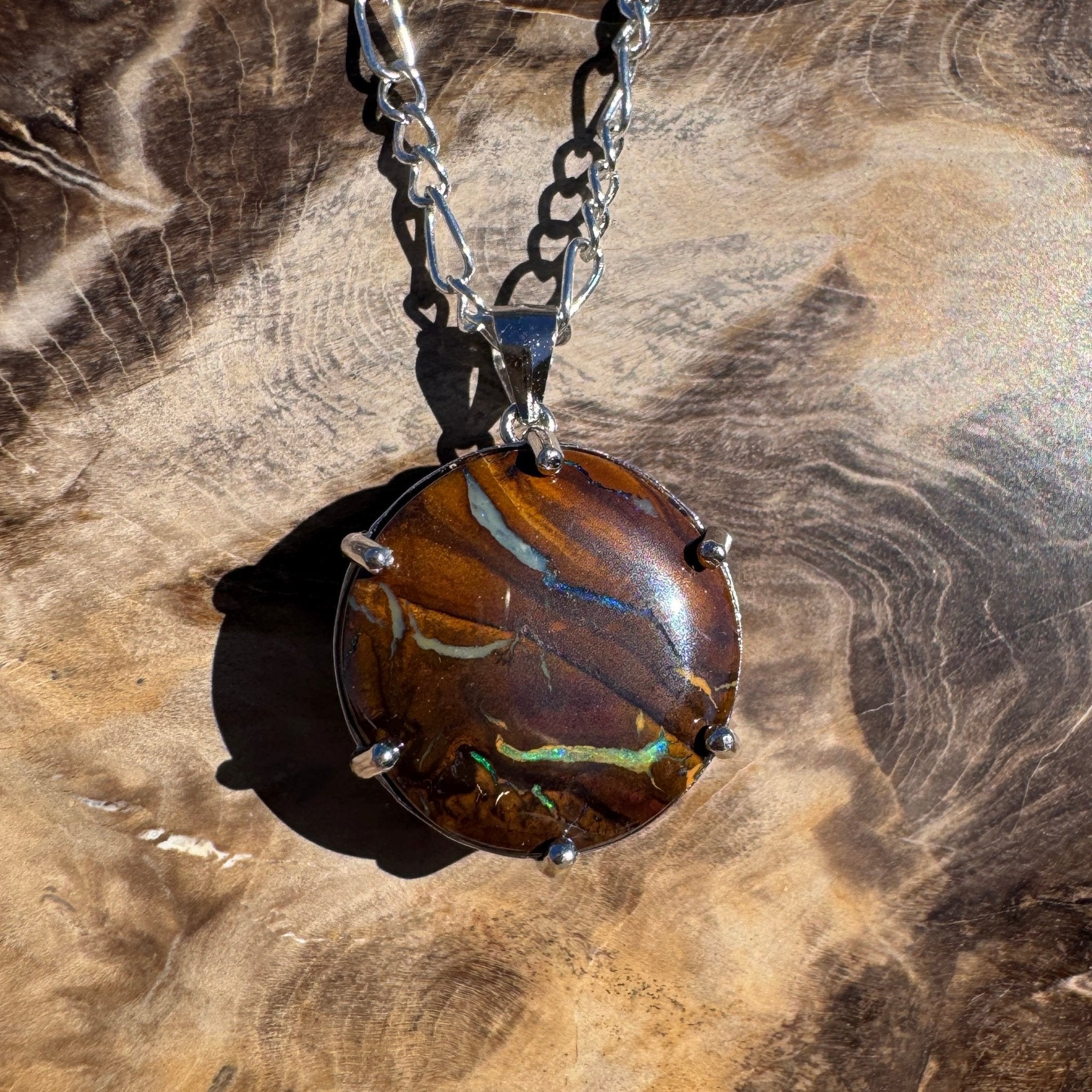 11ct Queensland Opal Pendant Necklace ~ 'Tasman Peninsula Green' | 925 Sterling Silver | Solid Australian Opal