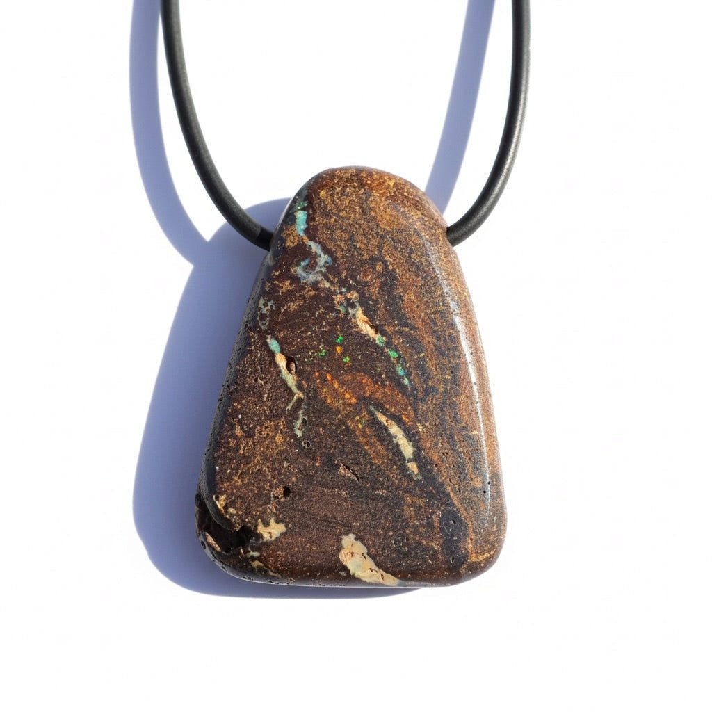120ct Queensland Boulder Opal Pendant Necklace ~ 'Uluru Monolith' | Neoprene Leather with 925 Silver Clasps | Solid Australian Opal