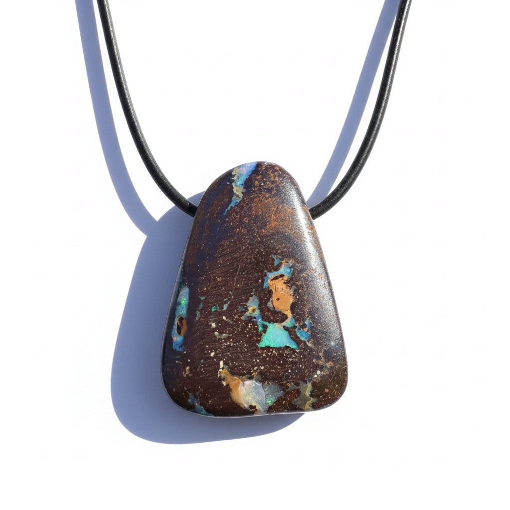 120ct Queensland Boulder Opal Pendant Necklace ~ 'Uluru Monolith' | Neoprene Leather with 925 Silver Clasps | Solid Australian Opal