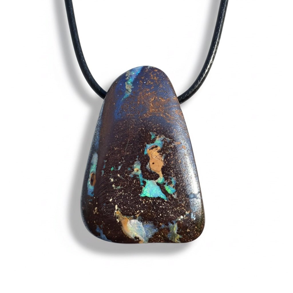 120ct Queensland Boulder Opal Pendant Necklace ~ 'Uluru Monolith' | Neoprene Leather with 925 Silver Clasps | Solid Australian Opal