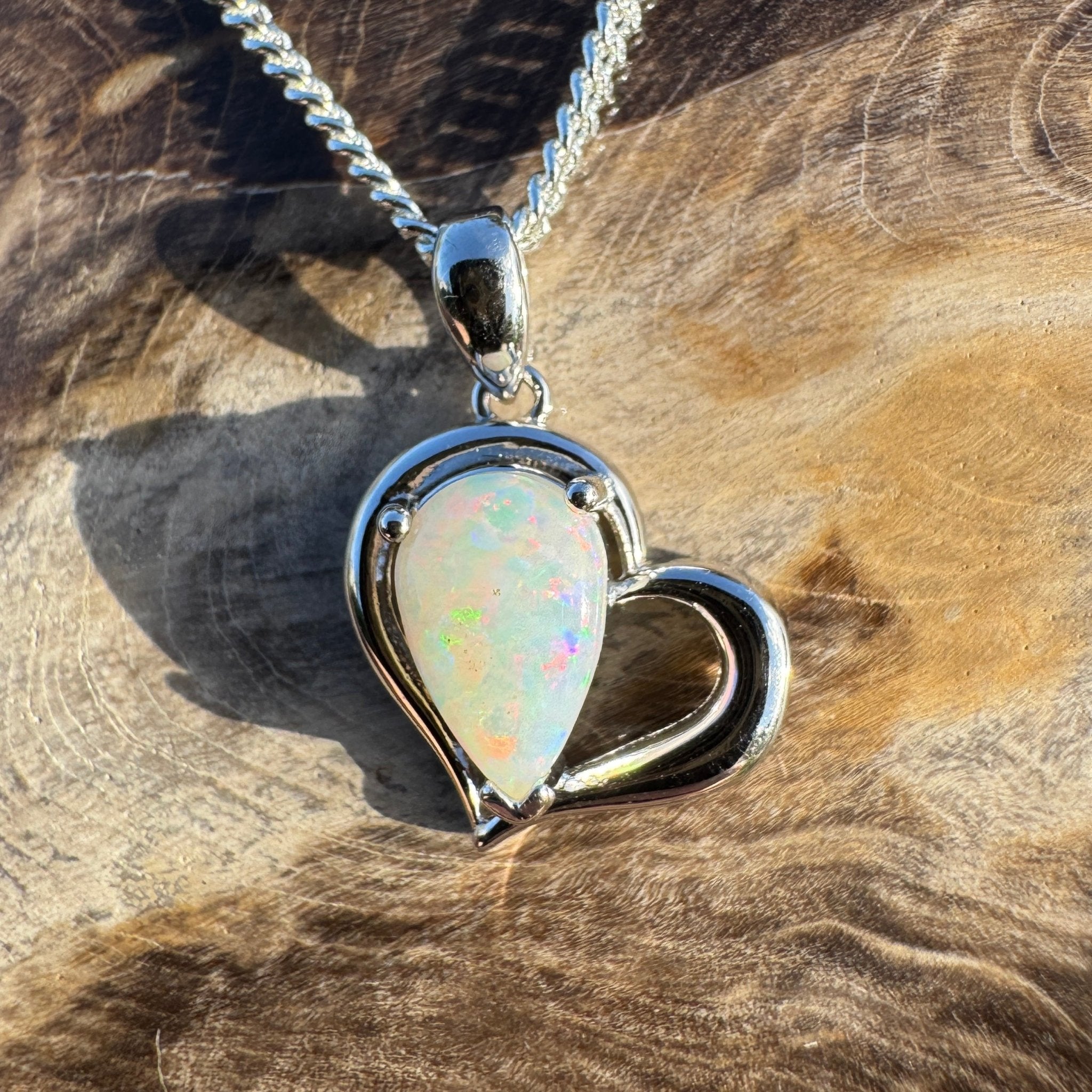 1.2ct Coober Pedy Opal Heart Pendant Necklace ~ 'Hamelin Heart' | 925 Sterling Silver | Solid Australian Opal