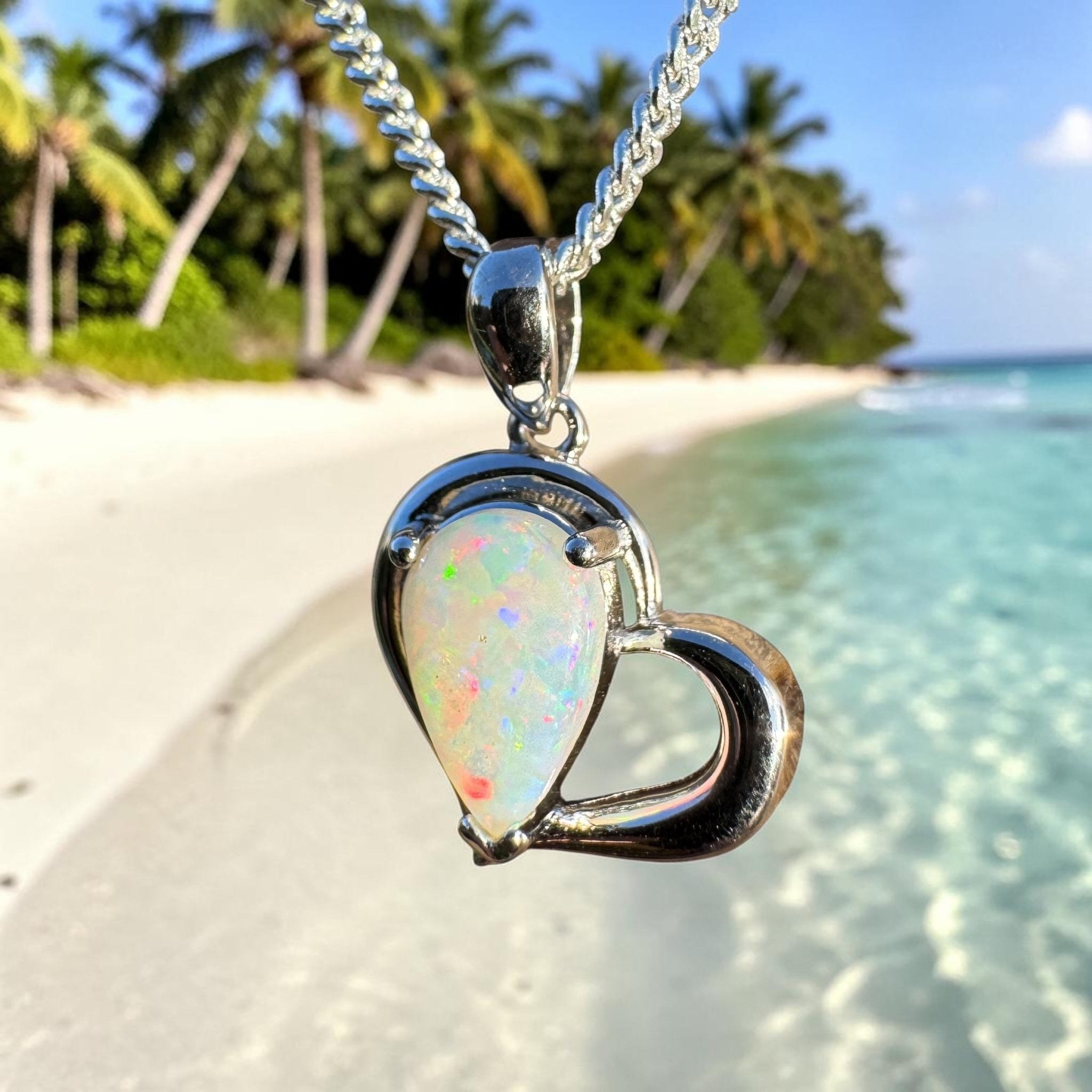 1.2ct Coober Pedy Opal Heart Pendant Necklace ~ 'Hamelin Heart' | 925 Sterling Silver | Solid Australian Opal