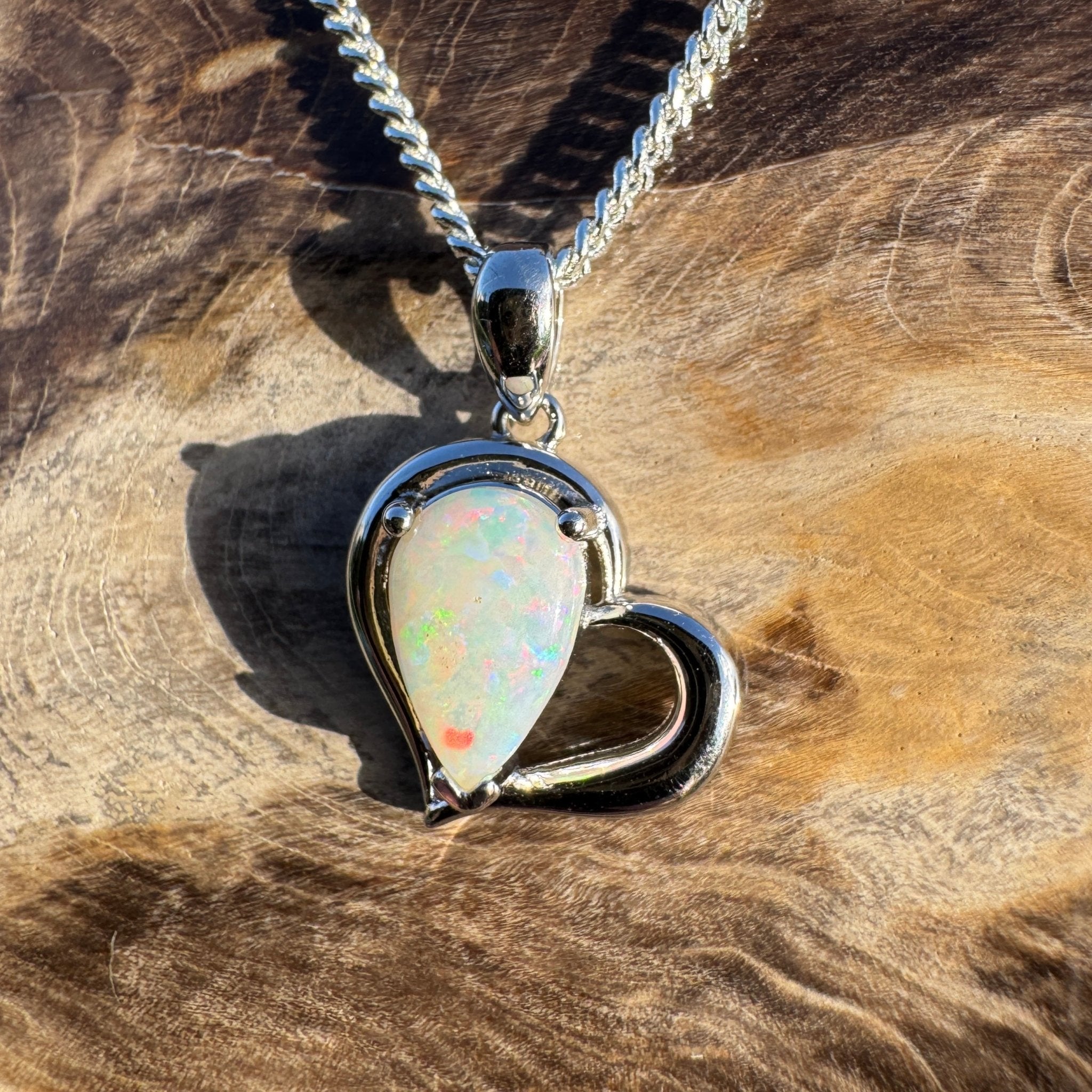 1.2ct Coober Pedy Opal Heart Pendant Necklace ~ 'Hamelin Heart' | 925 Sterling Silver | Solid Australian Opal