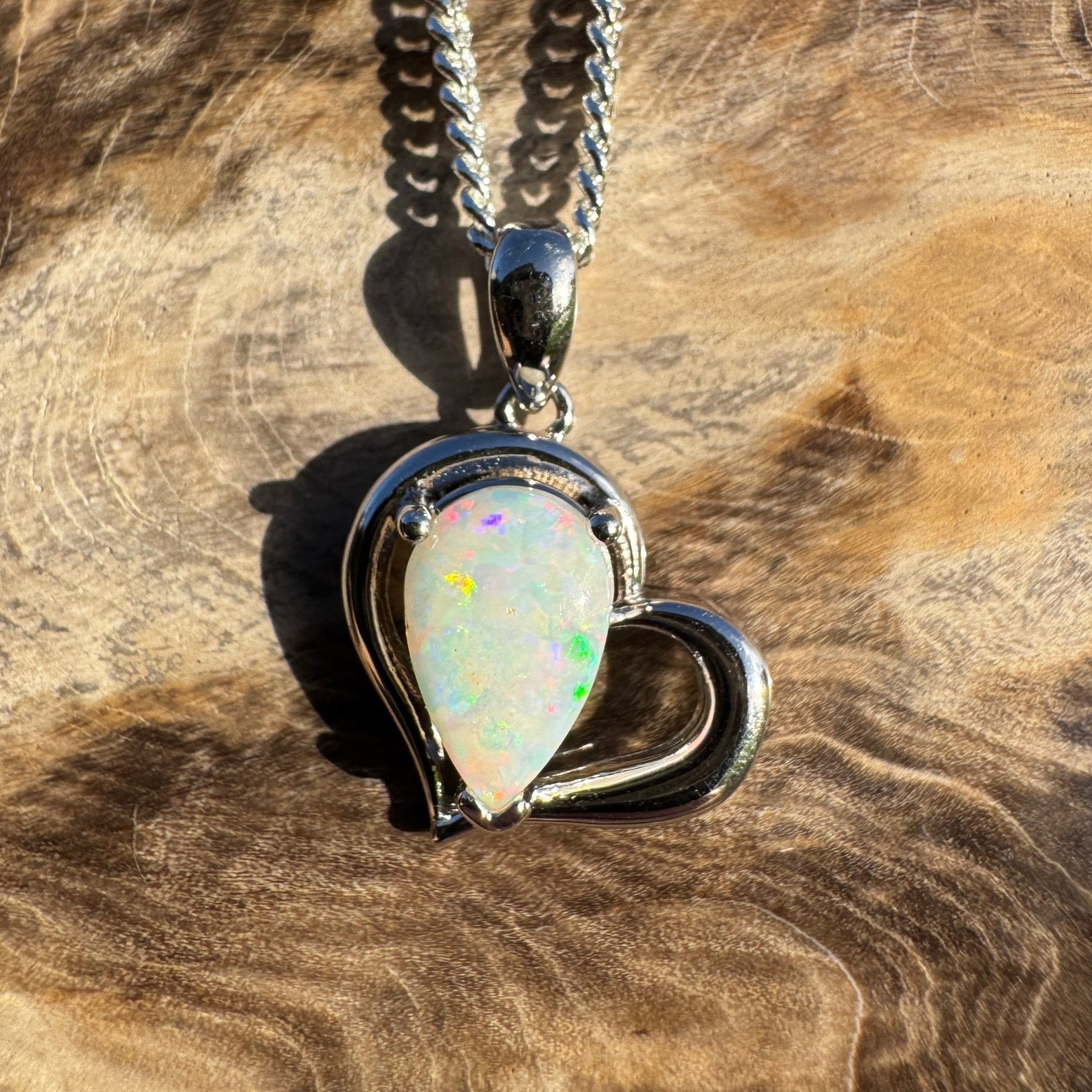 1.2ct Coober Pedy Opal Heart Pendant Necklace ~ 'Hamelin Heart' | 925 Sterling Silver | Solid Australian Opal