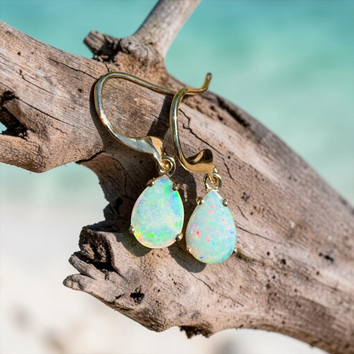 1.2ct Coober Pedy Opal Hook Earrings ~ 'Hill End Drops' | 9ct Yellow Gold | Solid Australian Opal