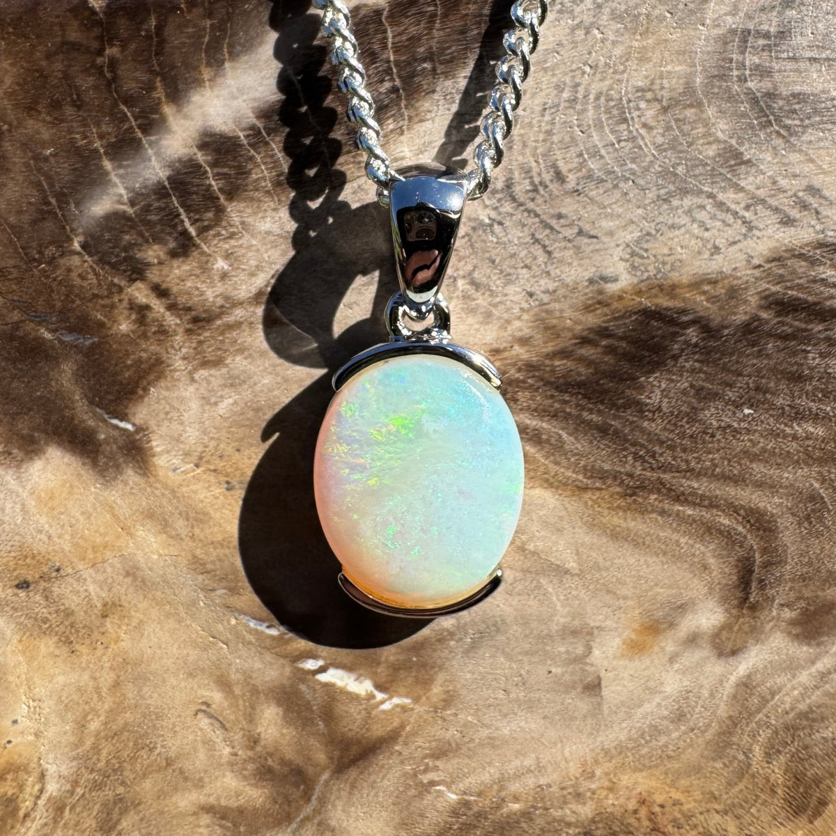 1.2ct Coober Pedy Opal Pendant Necklace ~ 'Crescent Head Blue' | 925 Sterling Silver | Solid Australian Opal
