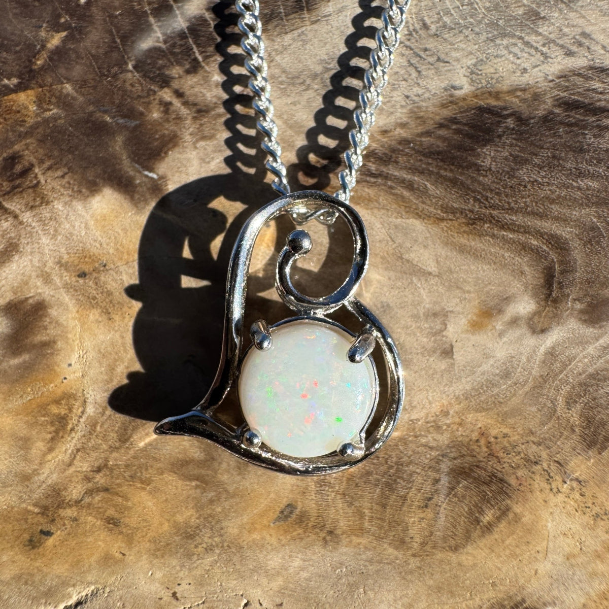 1.2ct Coober Pedy Opal Pendant Necklace ~ 'Forster Flow' | 925 Sterling Silver | Solid Australian Opal