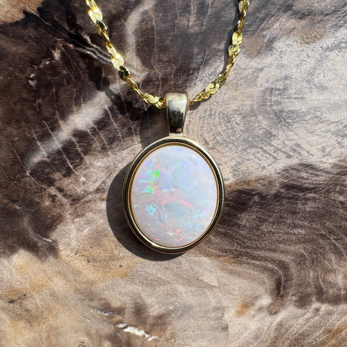 1.2ct Coober Pedy Opal Pendant Necklace ~ 'Gulgong Gold' | Yellow Gold Coated 925 Sterling Silver | Solid Australian Opal