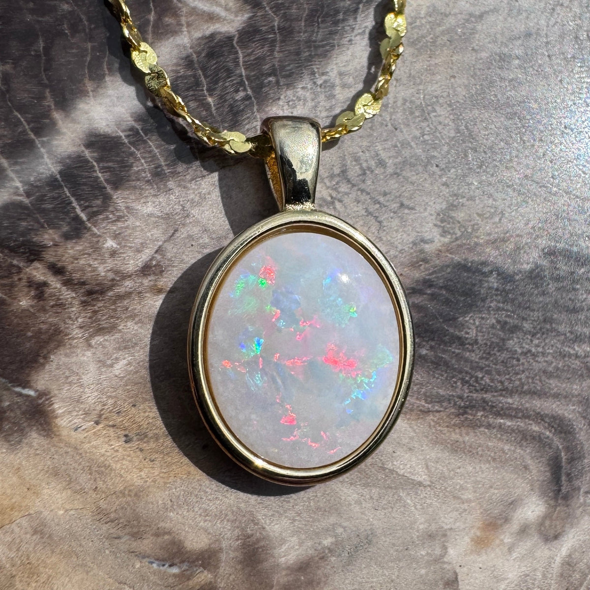 1.2ct Coober Pedy Opal Pendant Necklace ~ 'Gulgong Gold' | Yellow Gold Coated 925 Sterling Silver | Solid Australian Opal