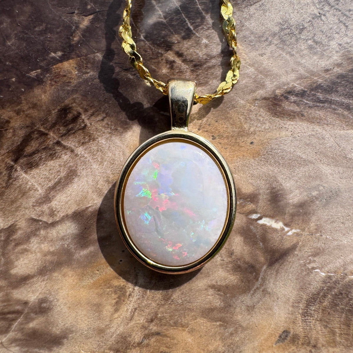 1.2ct Coober Pedy Opal Pendant Necklace ~ 'Gulgong Gold' | Yellow Gold Coated 925 Sterling Silver | Solid Australian Opal