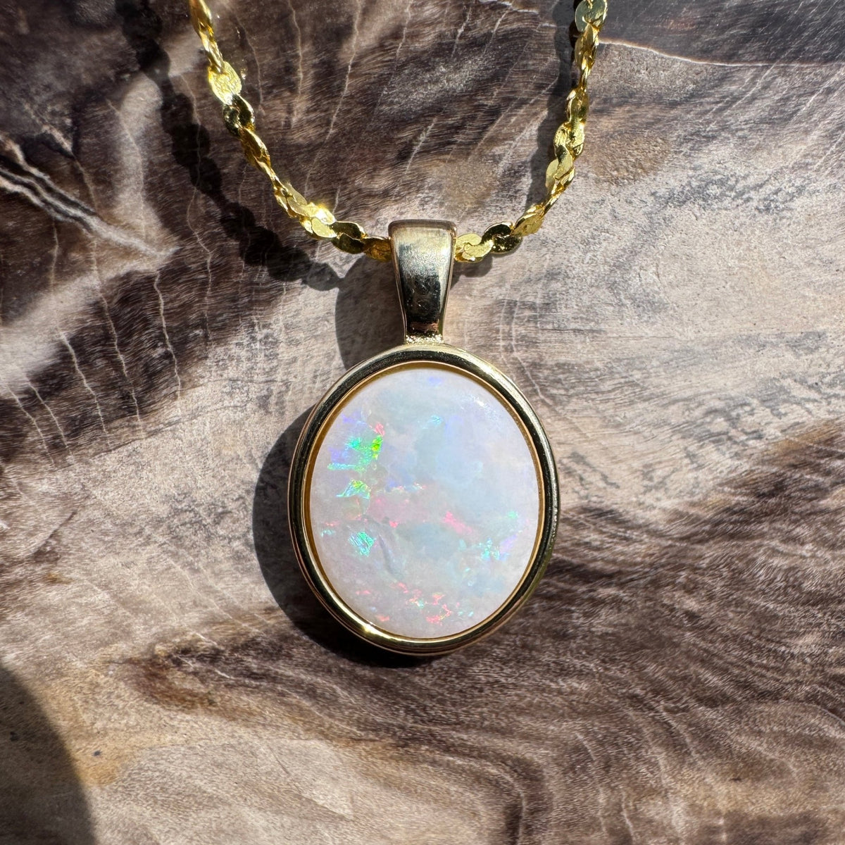 1.2ct Coober Pedy Opal Pendant Necklace ~ 'Gulgong Gold' | Yellow Gold Coated 925 Sterling Silver | Solid Australian Opal