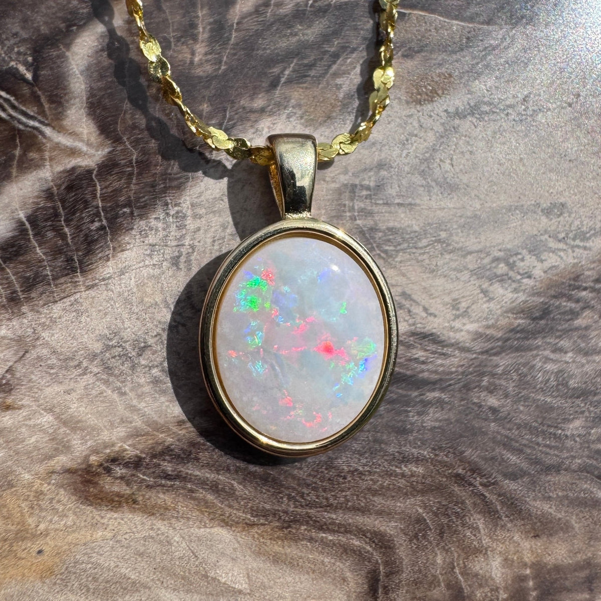 1.2ct Coober Pedy Opal Pendant Necklace ~ 'Gulgong Gold' | Yellow Gold Coated 925 Sterling Silver | Solid Australian Opal