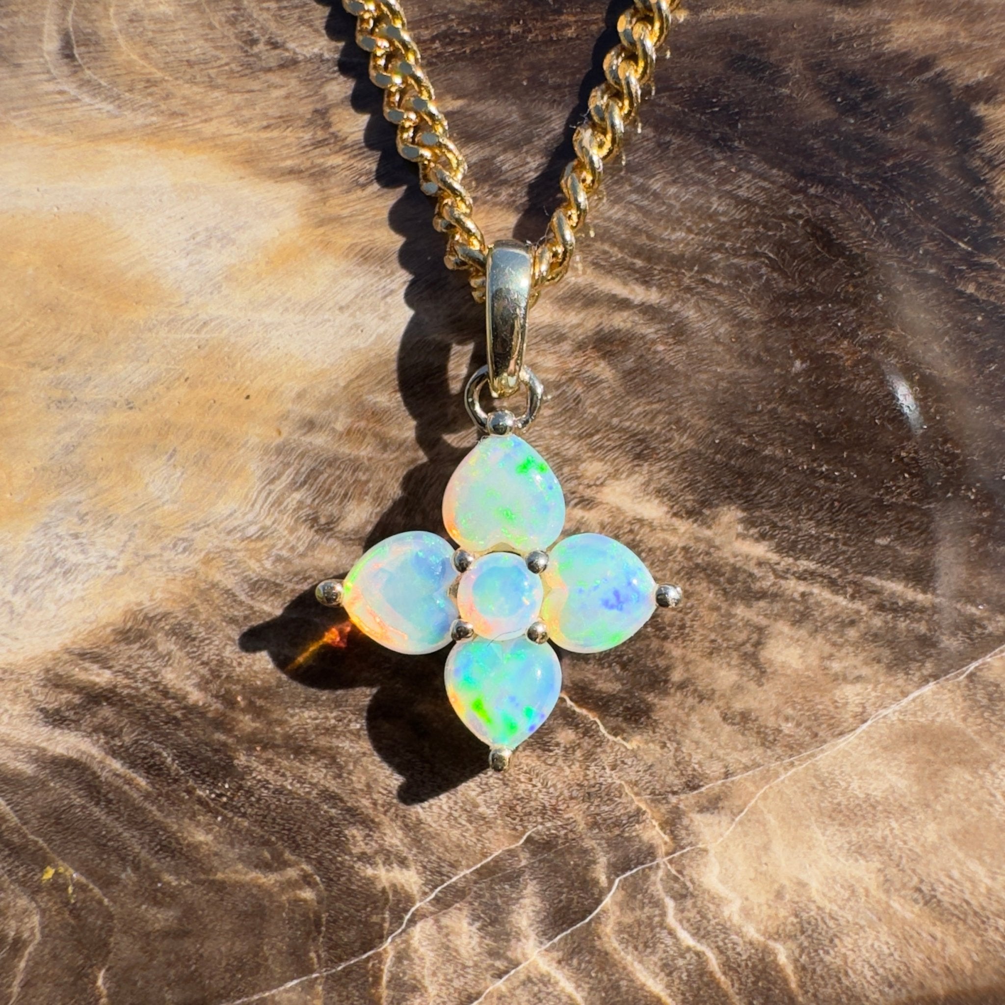 1.2ct Coober Pedy Opal Pendant Necklace ~ 'Kirra Point Gold' | 9ct Yellow Gold | Solid Australian Opal