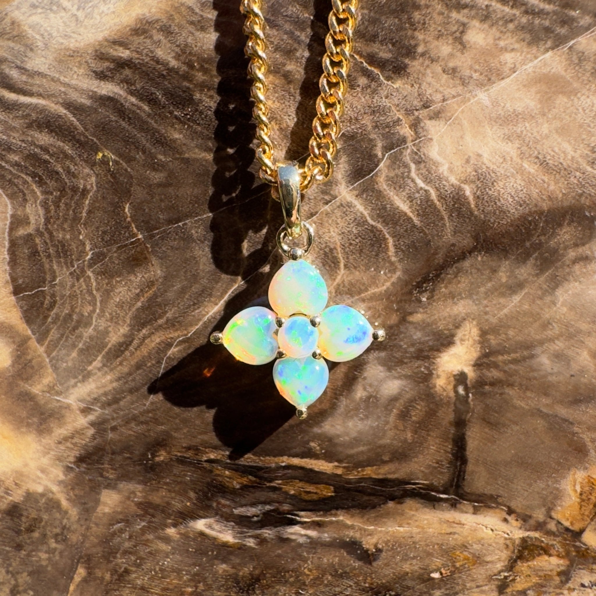 1.2ct Coober Pedy Opal Pendant Necklace ~ 'Kirra Point Gold' | 9ct Yellow Gold | Solid Australian Opal