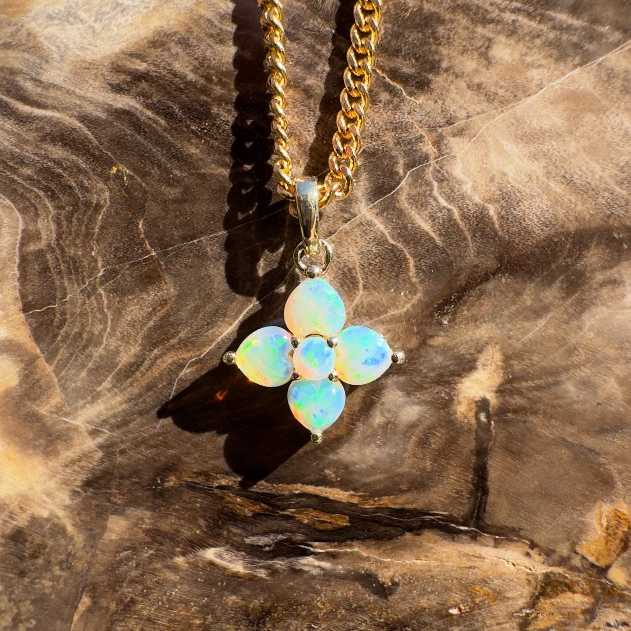 1.2ct Coober Pedy Opal Pendant Necklace ~ 'Kirra Point Gold' | 9ct Yellow Gold | Solid Australian Opal