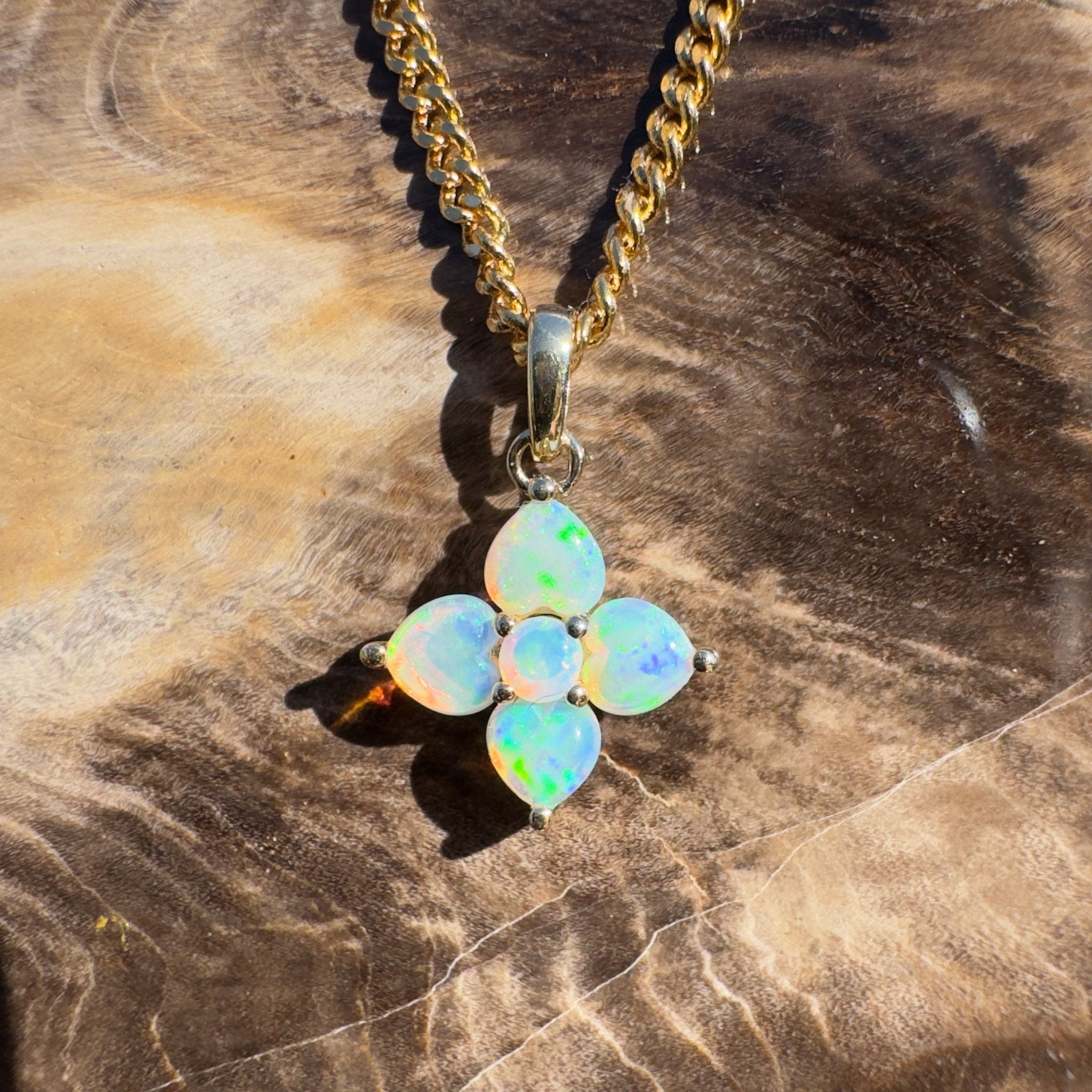 1.2ct Coober Pedy Opal Pendant Necklace ~ 'Kirra Point Gold' | 9ct Yellow Gold | Solid Australian Opal