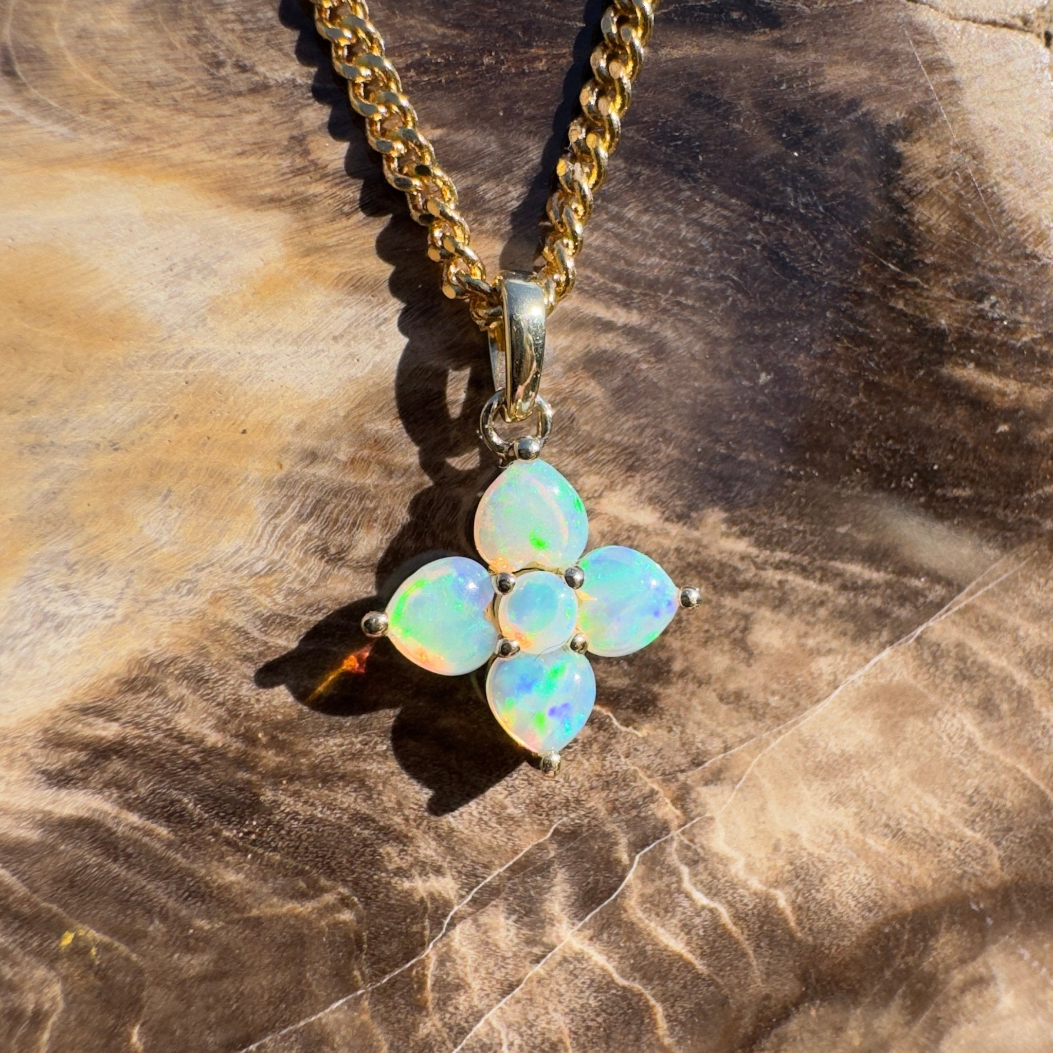 1.2ct Coober Pedy Opal Pendant Necklace ~ 'Kirra Point Gold' | 9ct Yellow Gold | Solid Australian Opal