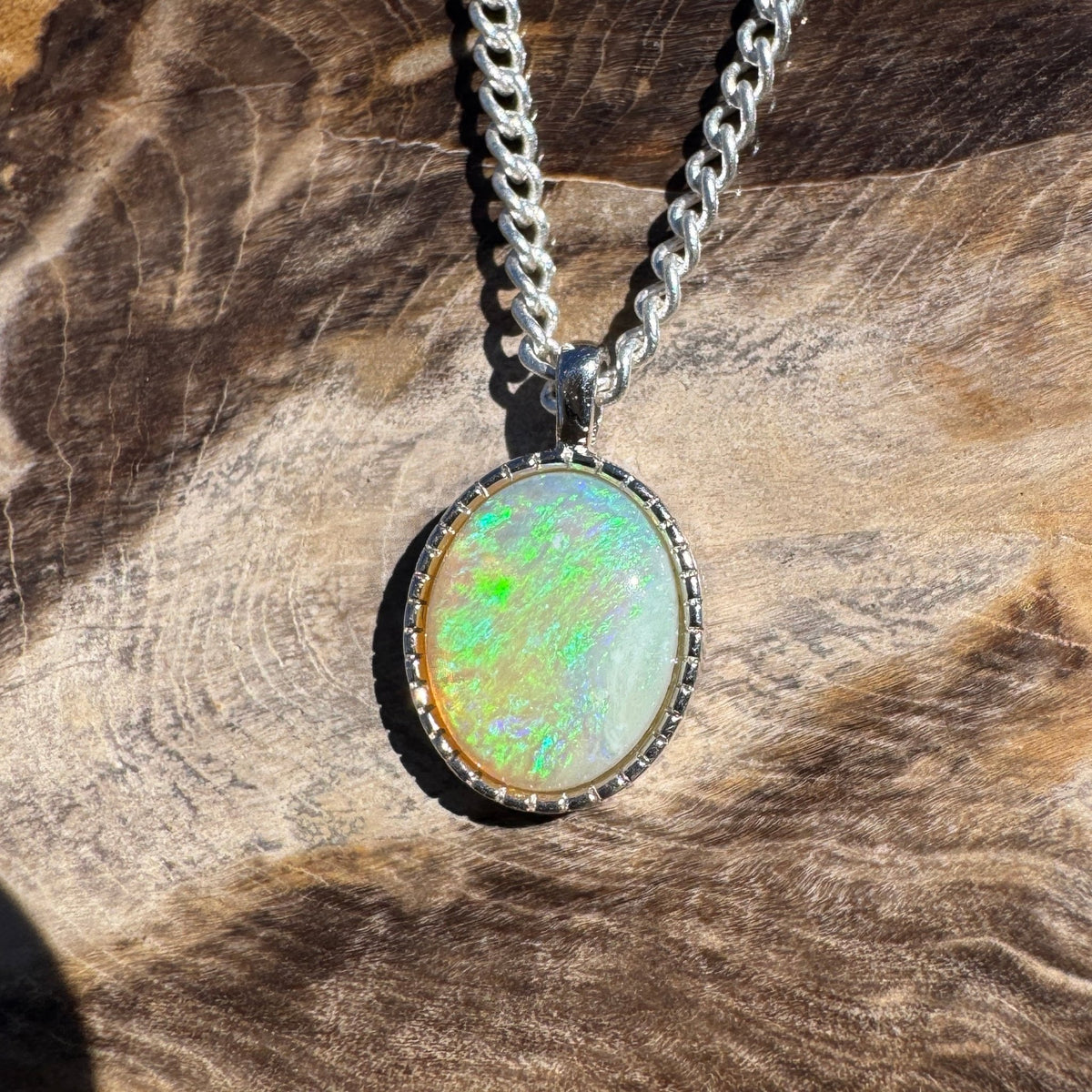 1.2ct Coober Pedy Opal Pendant Necklace ~ 'Lamington Blue' | 925 Sterling Silver | Solid Australian Opal