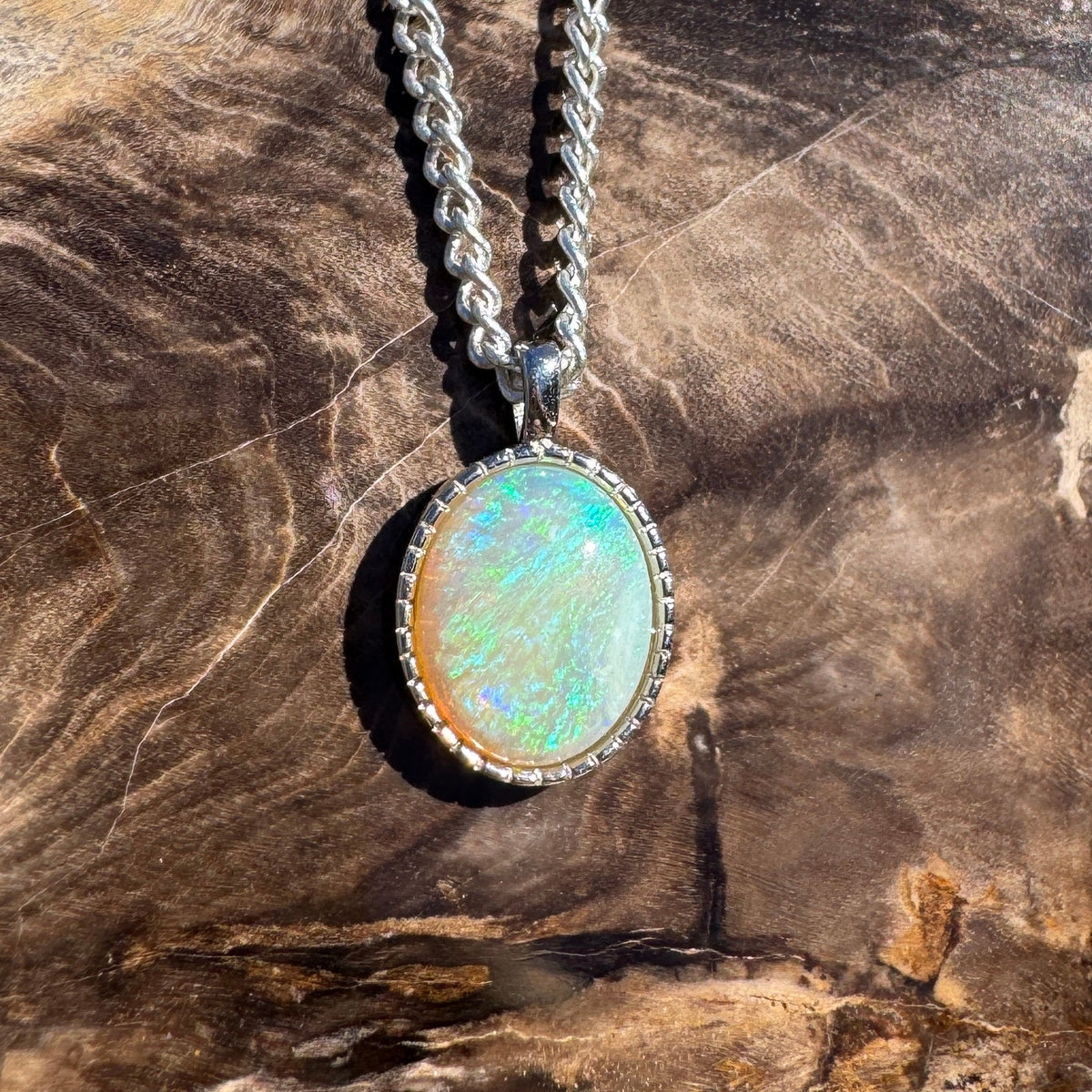 1.2ct Coober Pedy Opal Pendant Necklace ~ 'Lamington Blue' | 925 Sterling Silver | Solid Australian Opal
