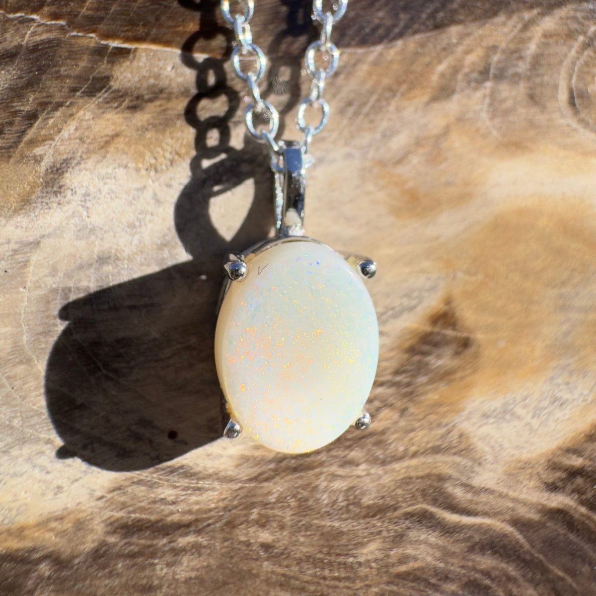 1.2ct Coober Pedy Opal Pendant Necklace ~ 'Outback Shimmers' | 925 Sterling Silver | Solid Australian Opal