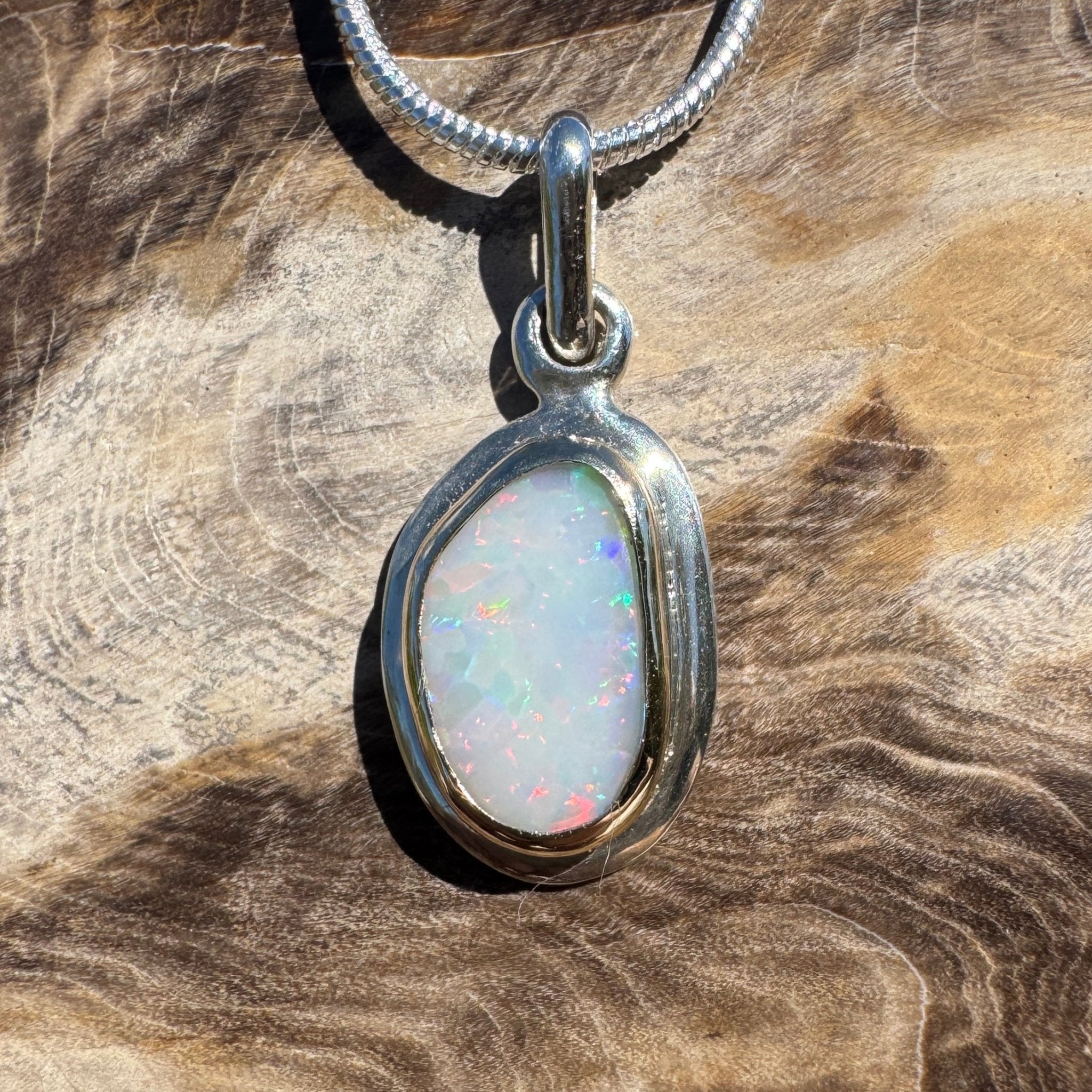 1.2ct Coober Pedy Opal Pendant Necklace ~ 'Purnululu Spectrum' | 9ct Yellow Gold and 925 Sterling Silver | Solid Australian Opal