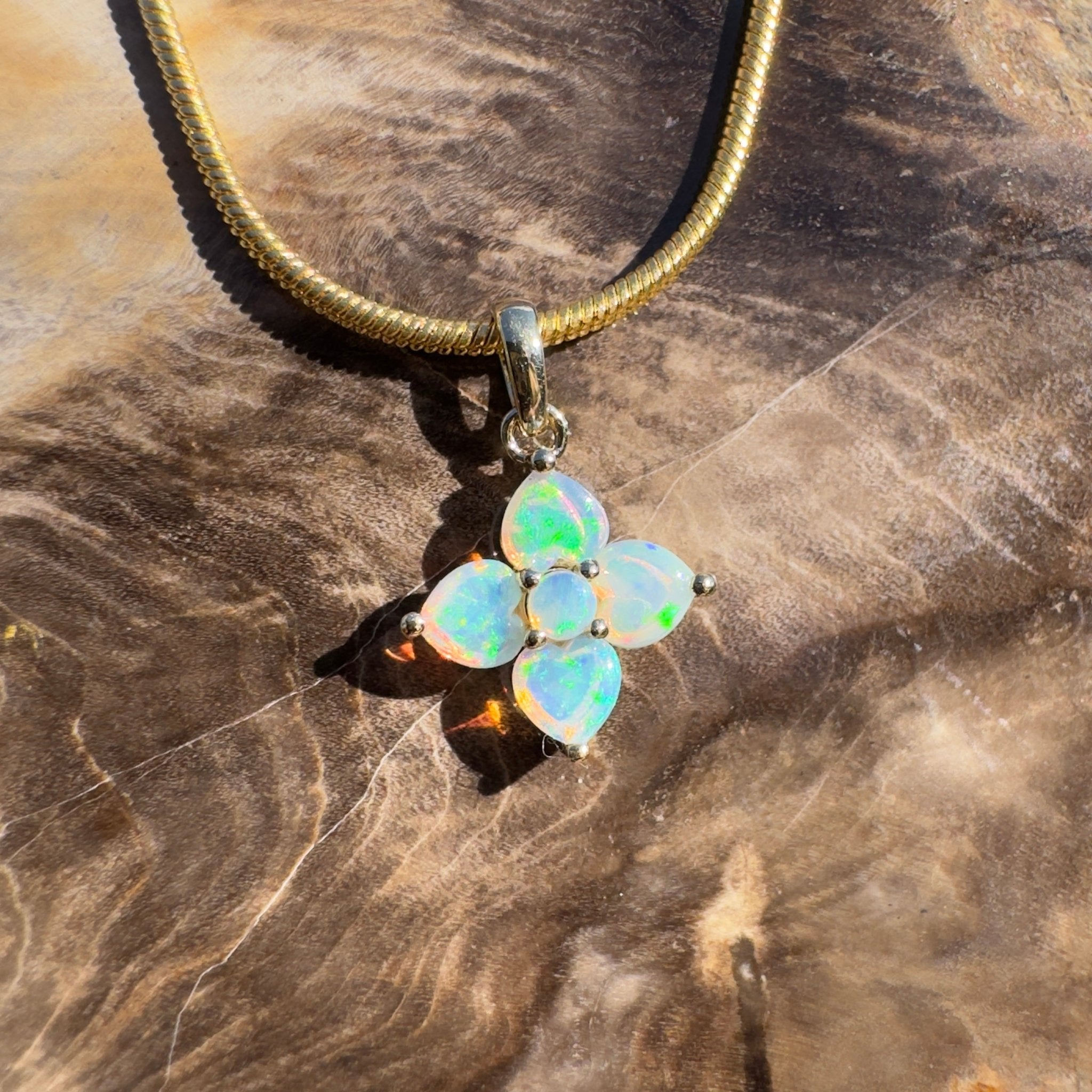 1.2ct Coober Pedy Opal Pendant Necklace ~ 'Snapper Rocks Gold' | 9ct Yellow Gold | Solid Australian Opal