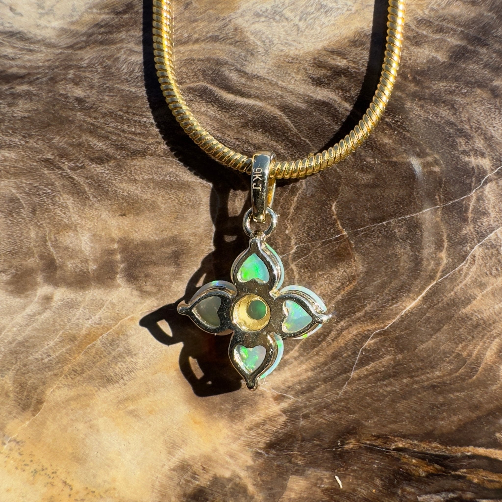 1.2ct Coober Pedy Opal Pendant Necklace ~ 'Snapper Rocks Gold' | 9ct Yellow Gold | Solid Australian Opal