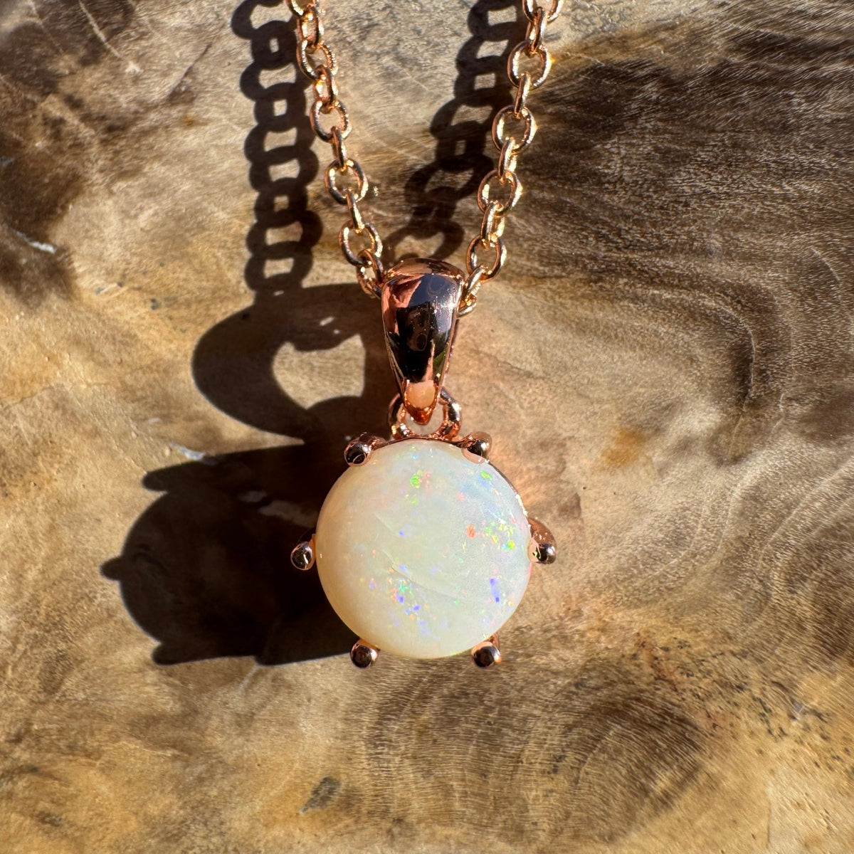 1.2ct Coober Pedy Opal Pendant Necklace ~ 'Torquay Ember' | Rose Gold Coated 925 Sterling Silver | Solid Australian Opal
