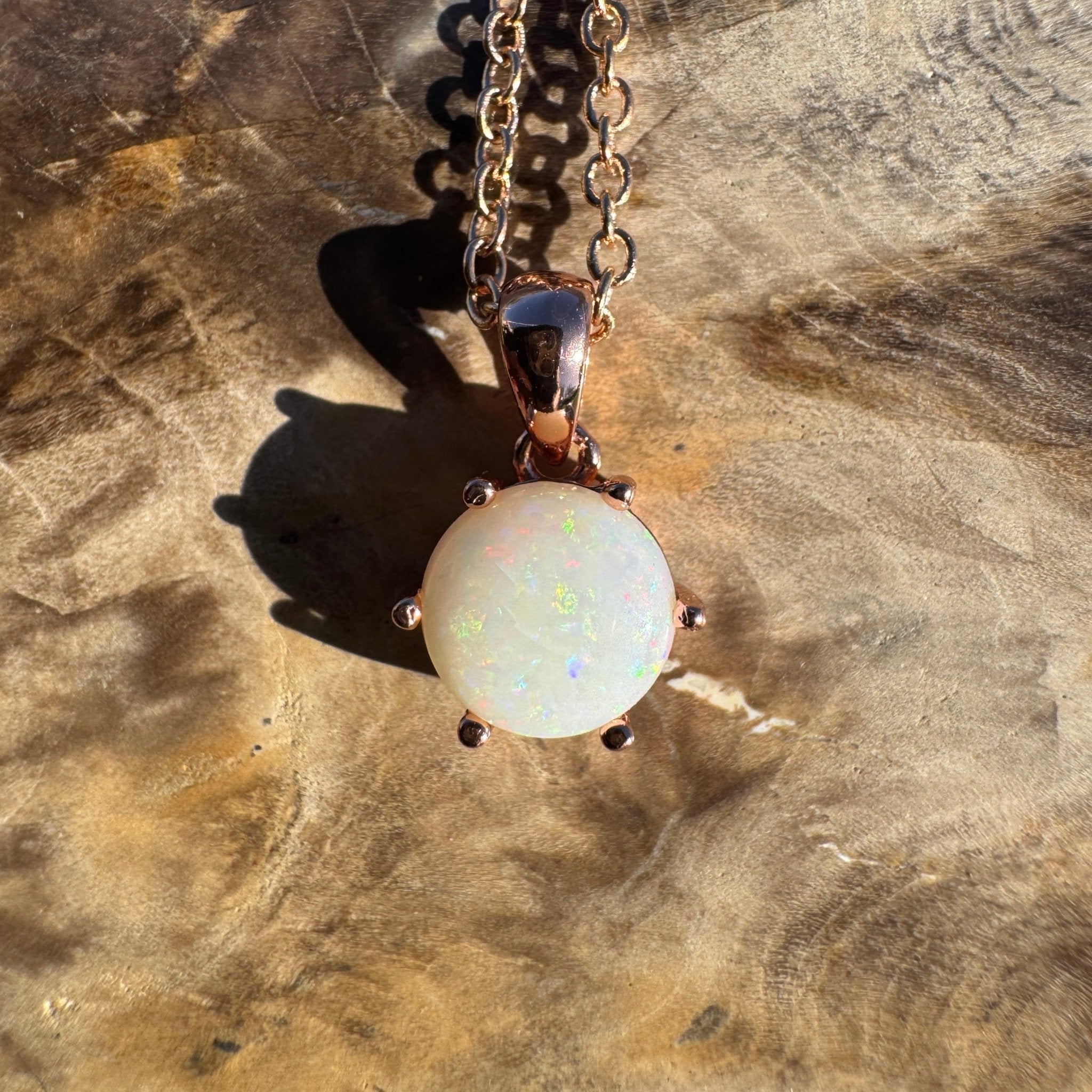 1.2ct Coober Pedy Opal Pendant Necklace ~ 'Torquay Ember' | Rose Gold Coated 925 Sterling Silver | Solid Australian Opal