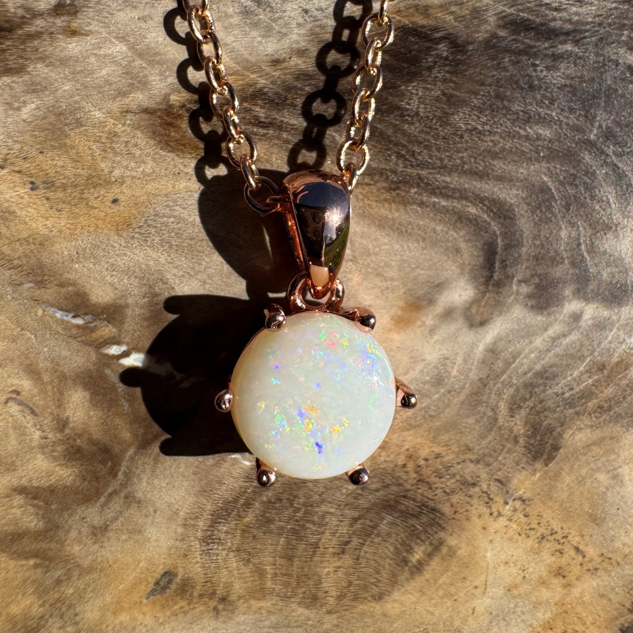 1.2ct Coober Pedy Opal Pendant Necklace ~ 'Torquay Ember' | Rose Gold Coated 925 Sterling Silver | Solid Australian Opal