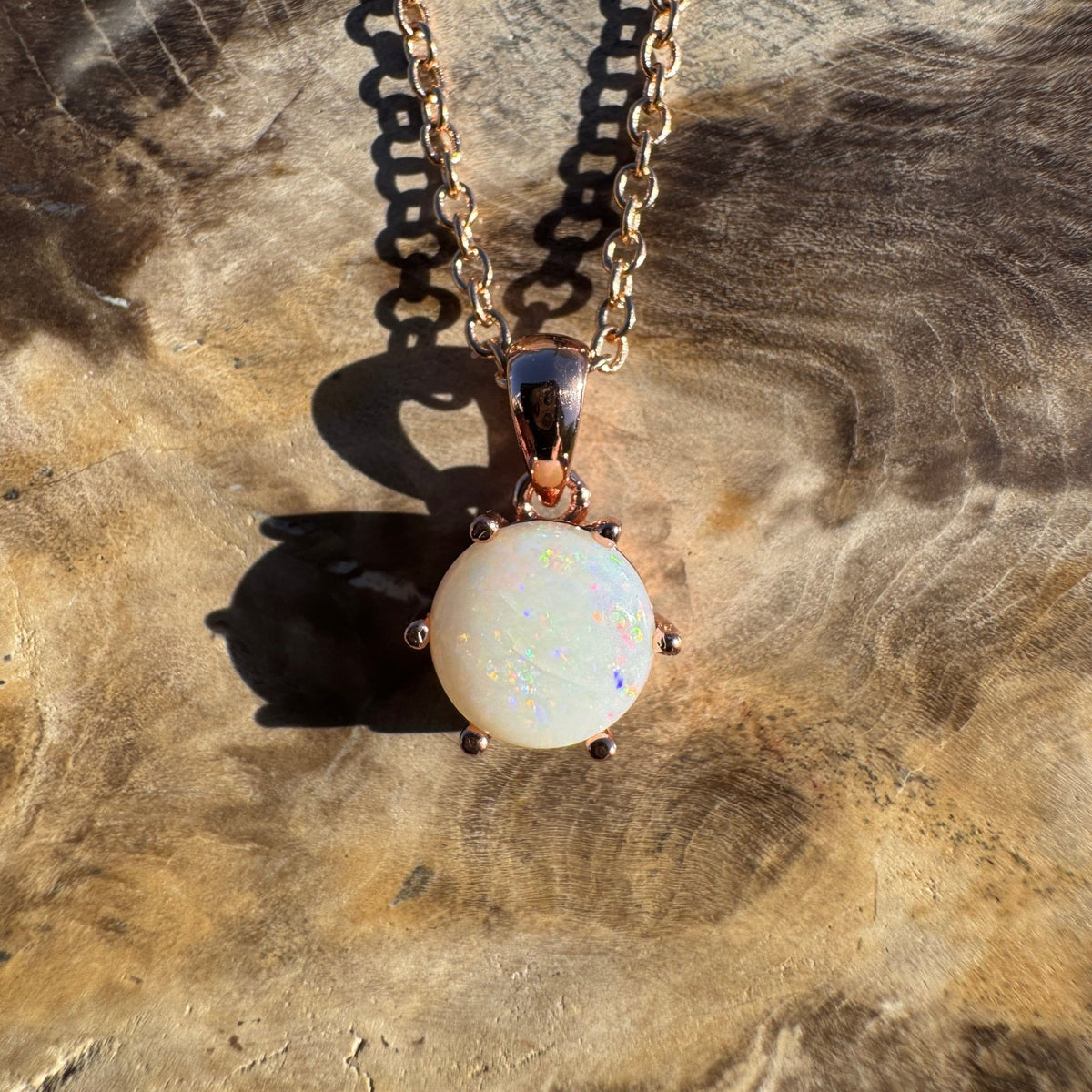 1.2ct Coober Pedy Opal Pendant Necklace ~ 'Torquay Ember' | Rose Gold Coated 925 Sterling Silver | Solid Australian Opal