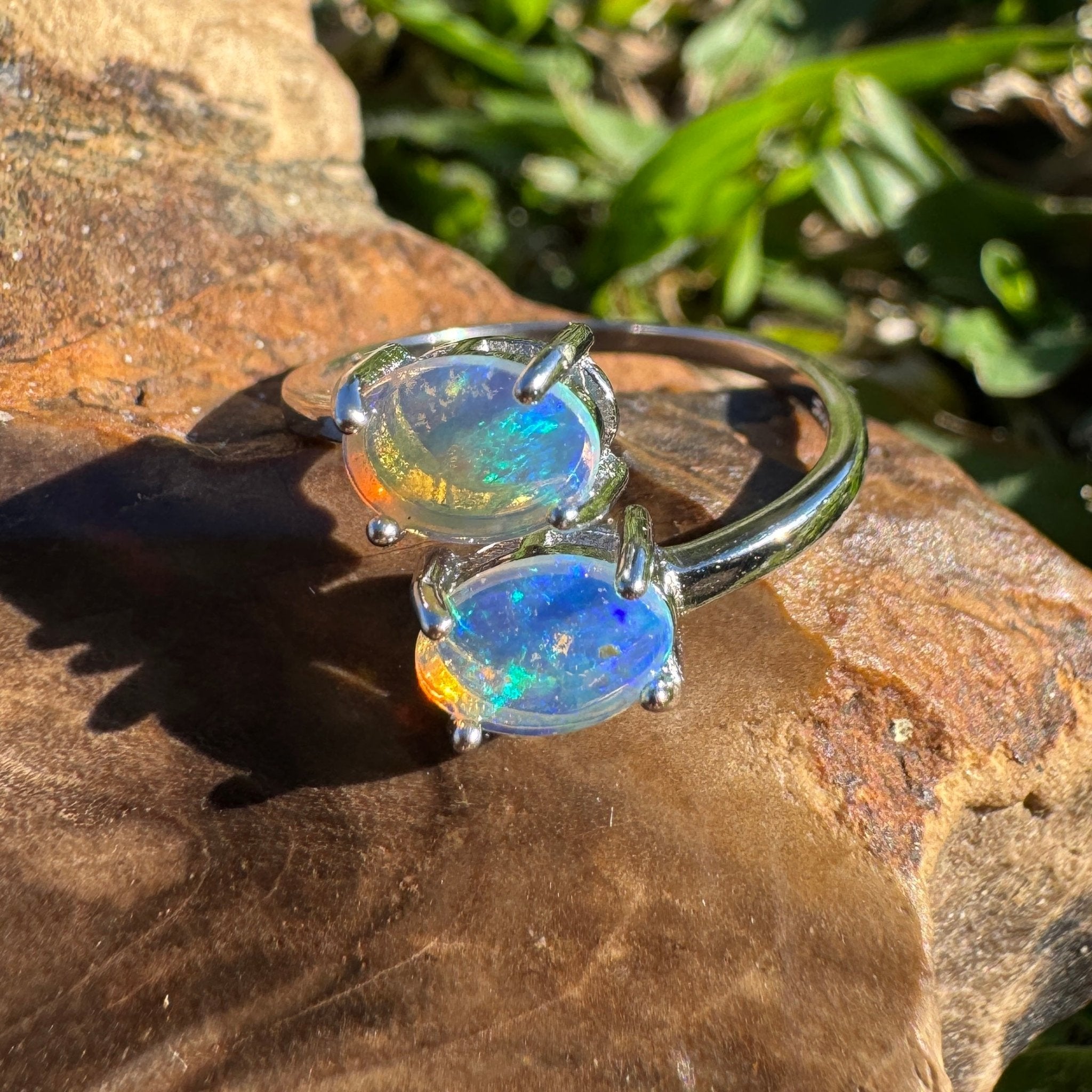1.2ct Coober Pedy Opal Ring ~ 'Twin Falls Glow' | 925 Sterling Silver | Solid Australian Opal