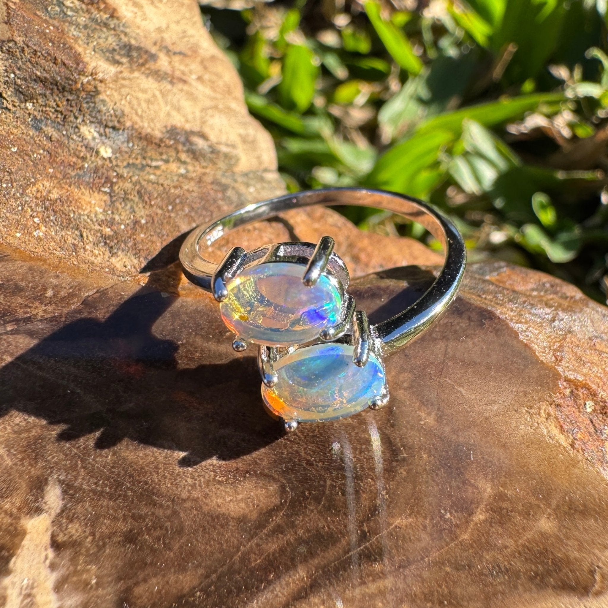 1.2ct Coober Pedy Opal Ring ~ 'Twin Falls Glow' | 925 Sterling Silver | Solid Australian Opal