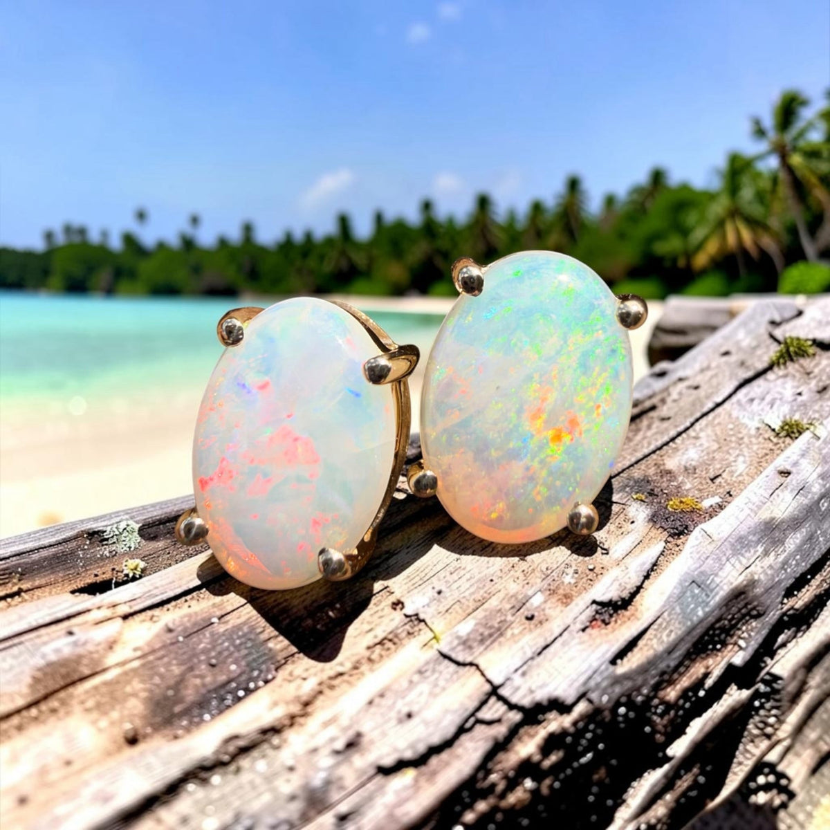1.2ct Coober Pedy Opal Stud Earrings ~ 'Ballarat Golden Drops' | 9ct Yellow Gold | Solid Australian Opal