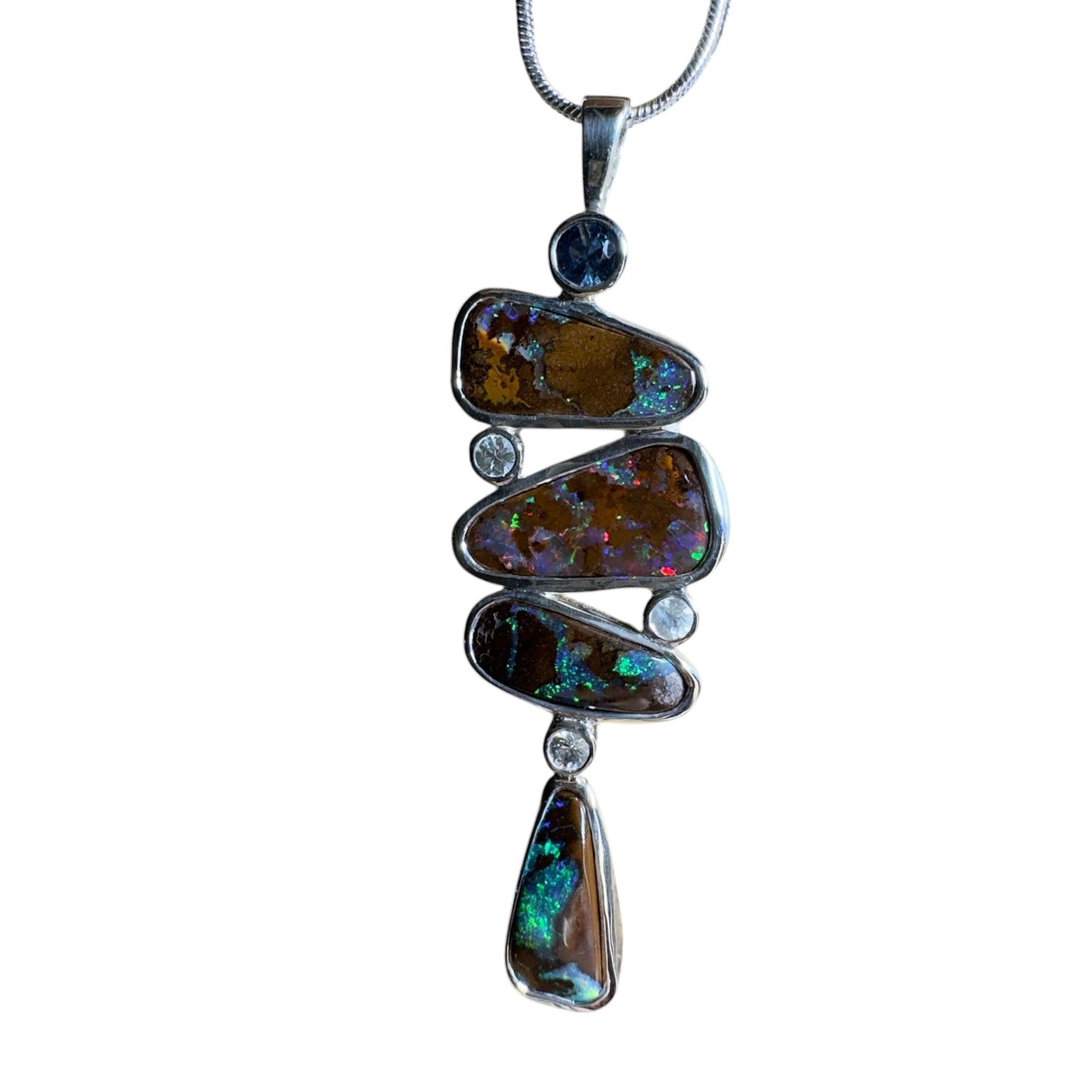 12ct Queensland Boulder Opal Pendant Necklace with 0.6ct & 0.2ct Queensland Sapphire ~ 'Great Barrier Reef Grandeur' | 925 Sterling Silver | Solid Australian Opal