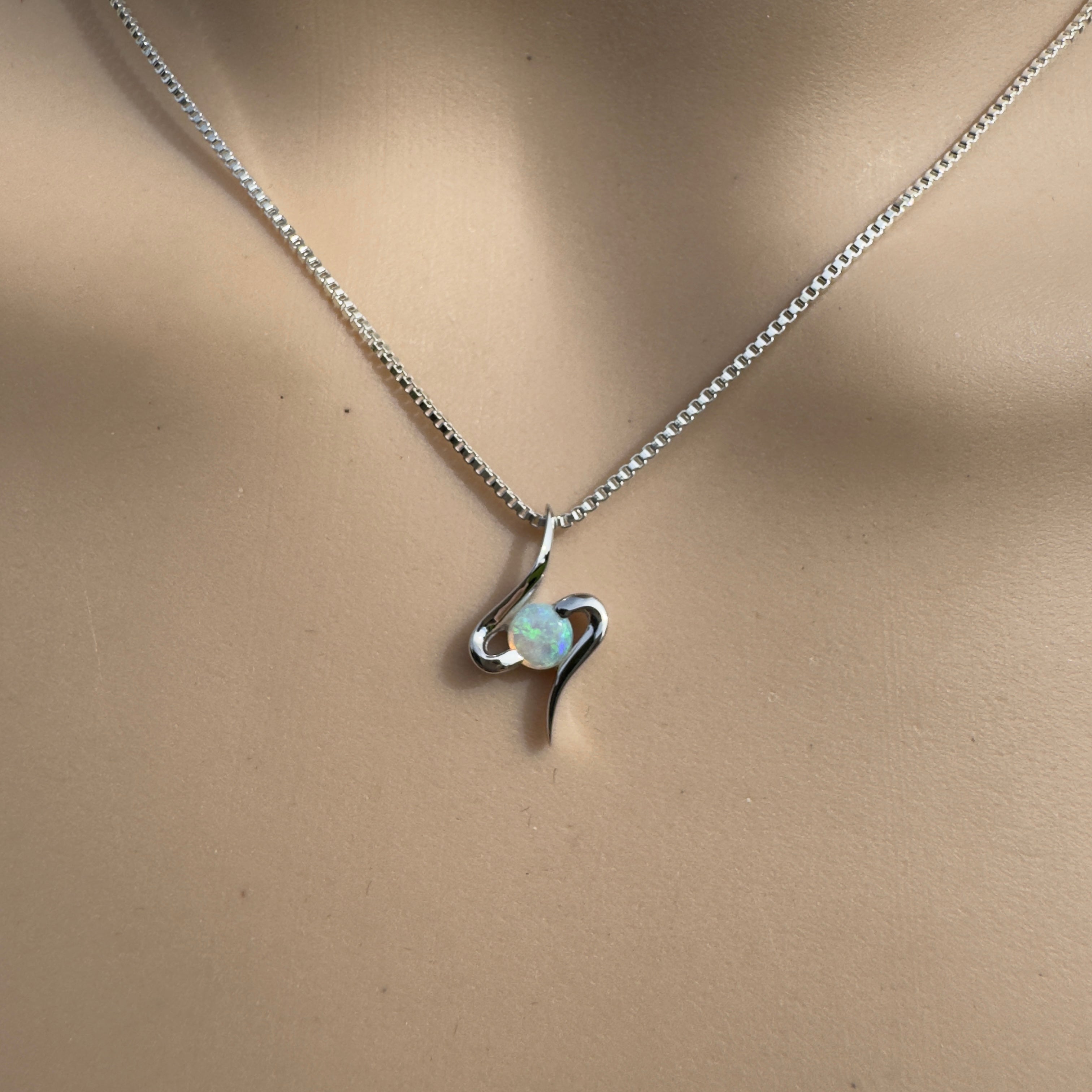 0.3ct Coober Pedy Opal Pendant Necklace ~ 'Litchfield Flow' | 9ct White Gold | Solid Australian Opal