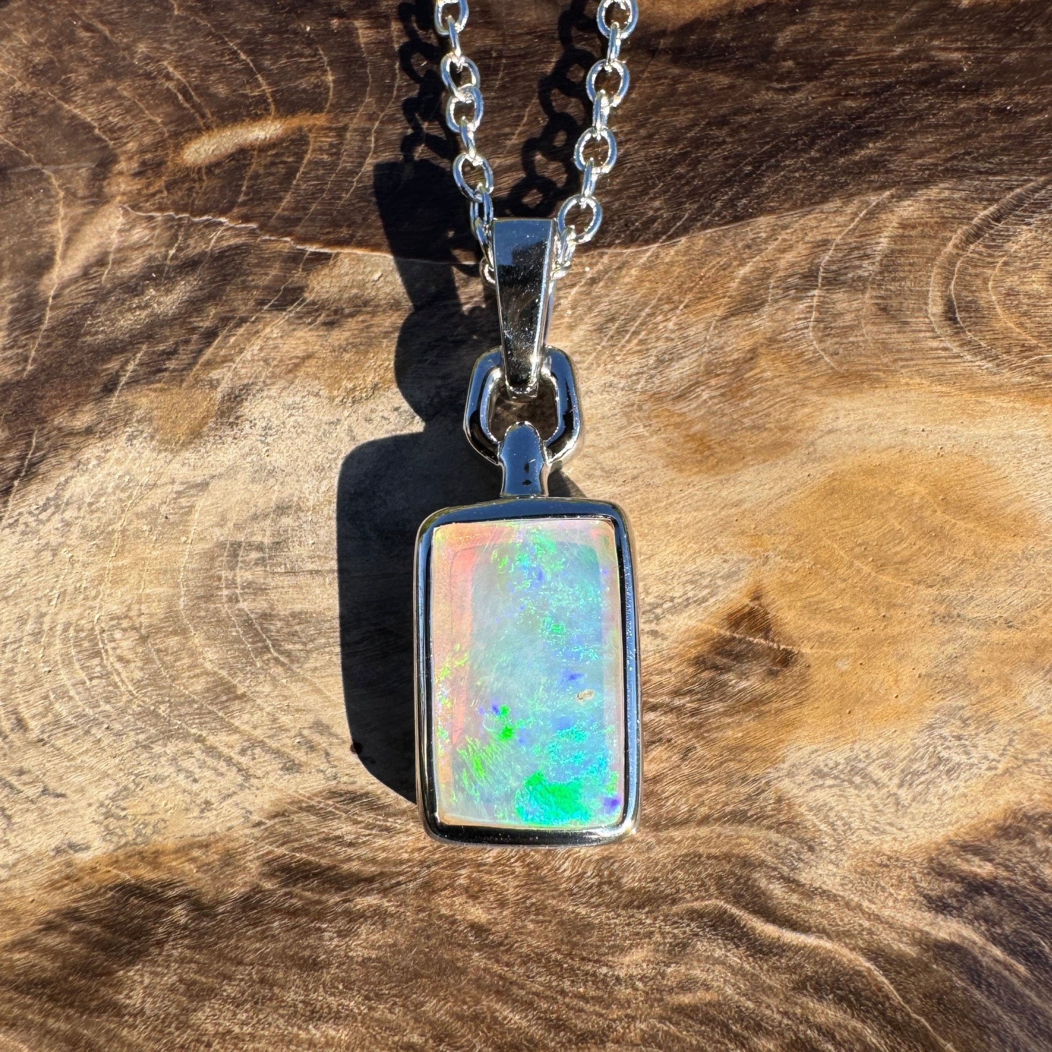 1.3ct Coober Pedy Crystal Opal Pendant Necklace ~ 'Mermaid Reef' | 925 Sterling Silver | Solid Australian Opal