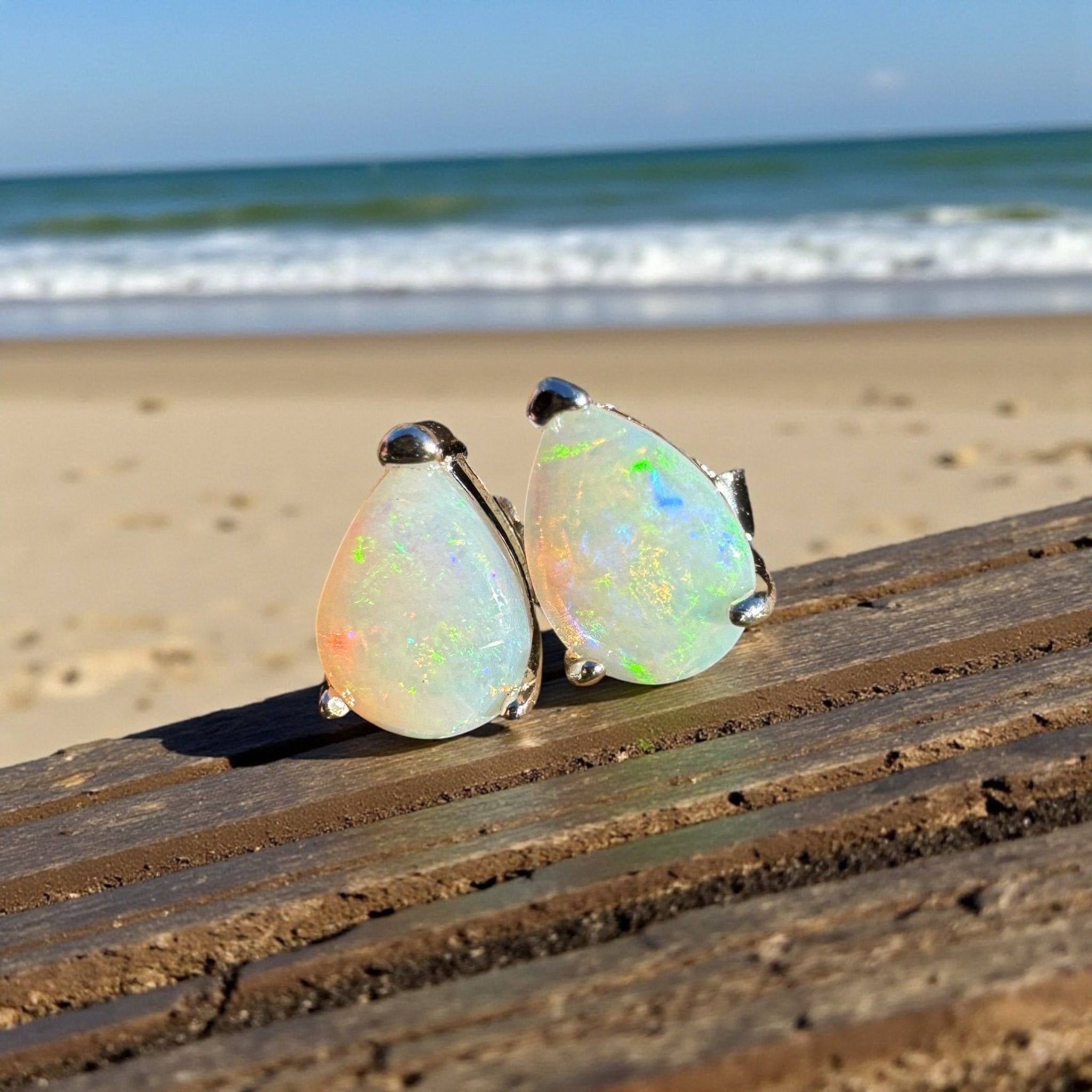 1.3ct Coober Pedy Opal Earrings ~ 'Kangaroo Island Kindle' | 925 Sterling Silver | Solid Australian Opal