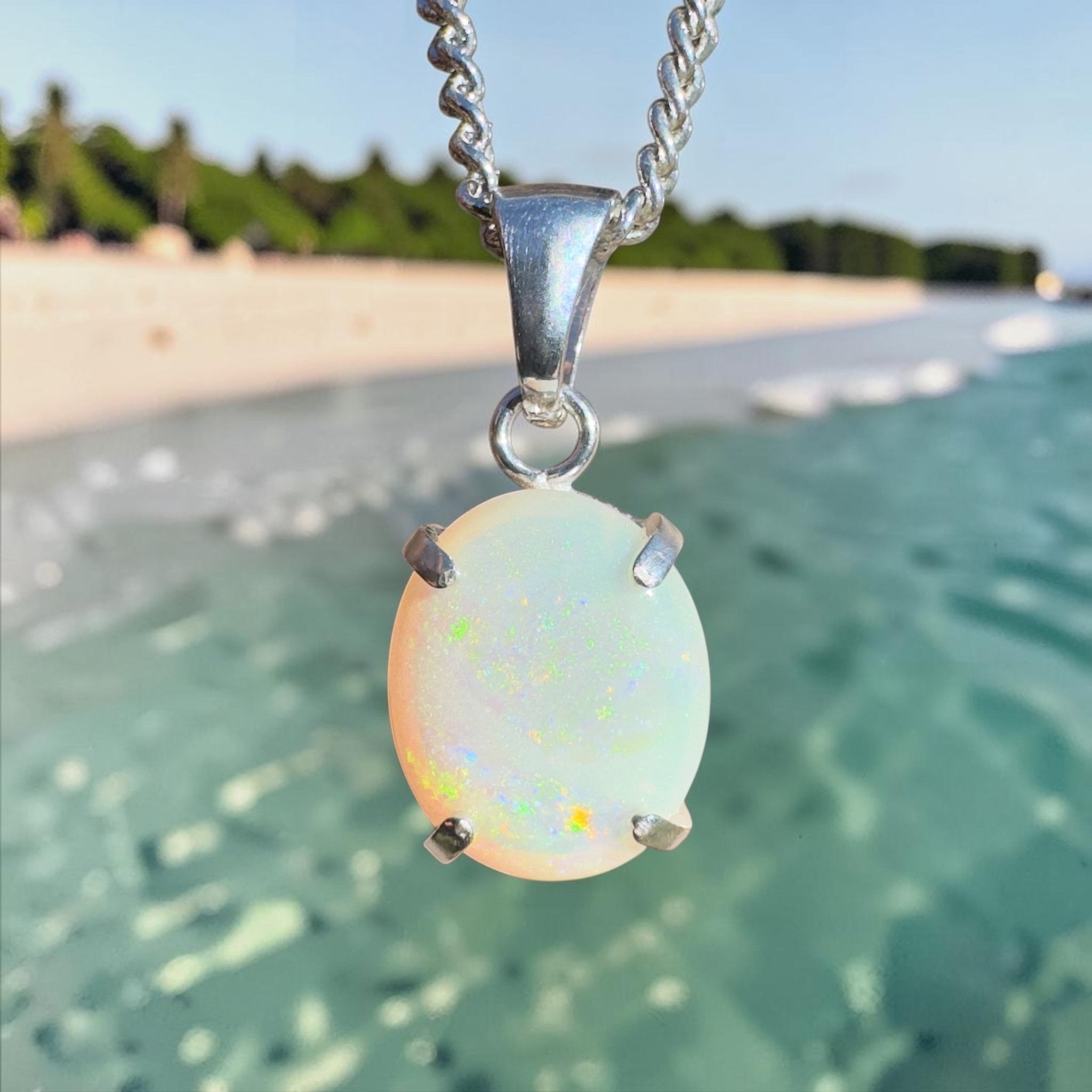 1.3ct Coober Pedy Opal Pendant Necklace ~ 'Mossman Mist' | 925 Sterling Silver | Solid Australian Opal