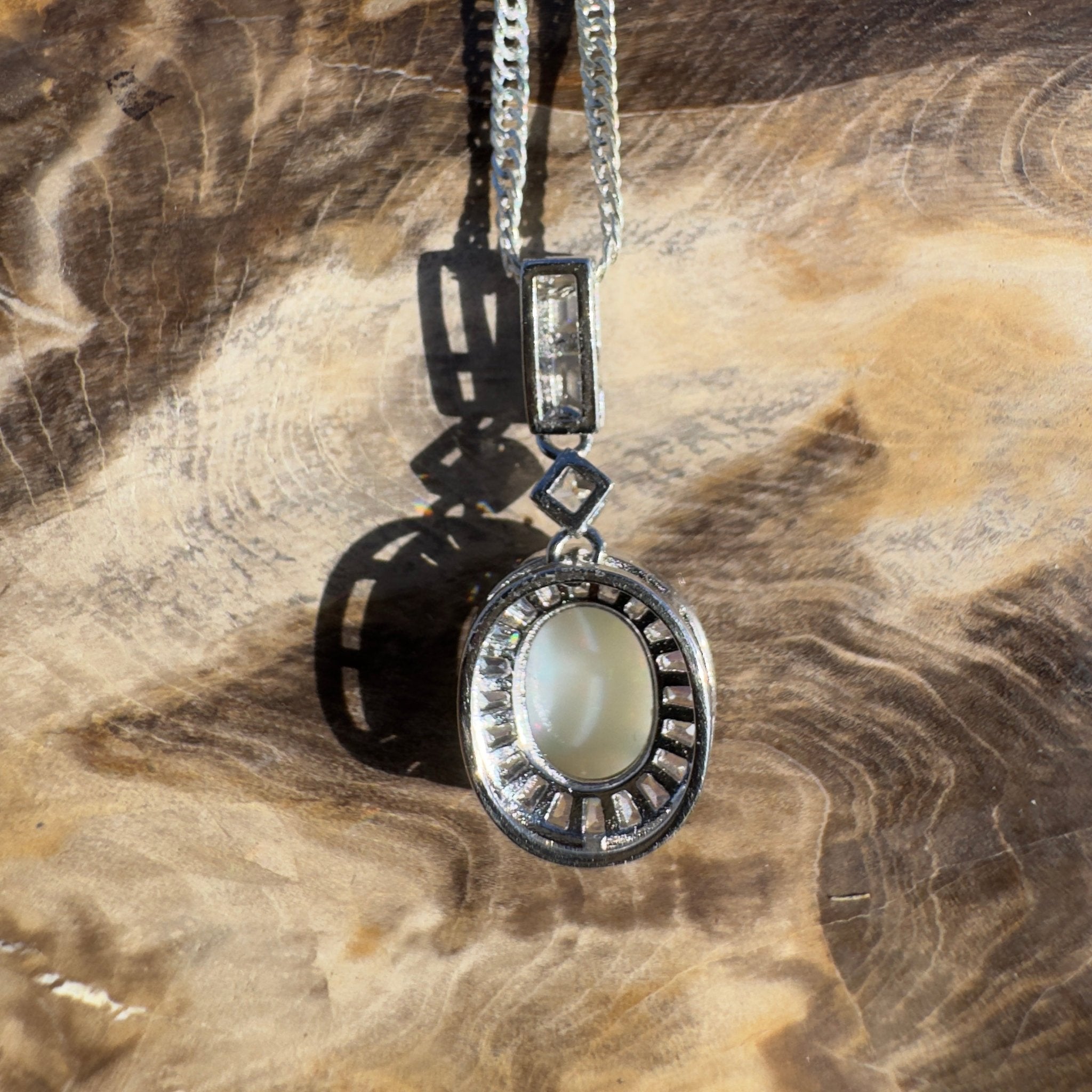 1.3ct Coober Pedy Opal Pendant Necklace ~ 'Snowy Mountains Shimmer' | 925 Sterling Silver | Solid Australian Opal