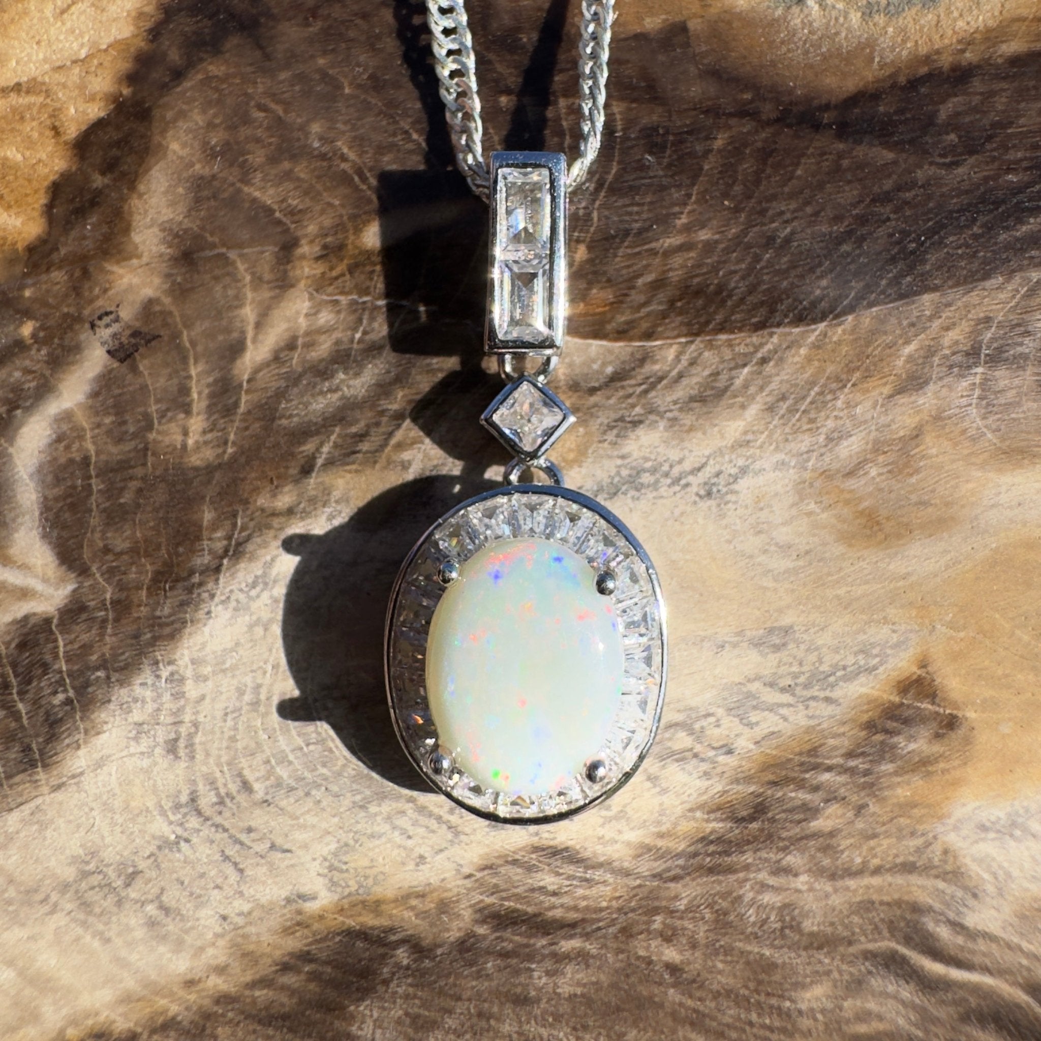 1.3ct Coober Pedy Opal Pendant Necklace ~ 'Snowy Mountains Shimmer' | 925 Sterling Silver | Solid Australian Opal