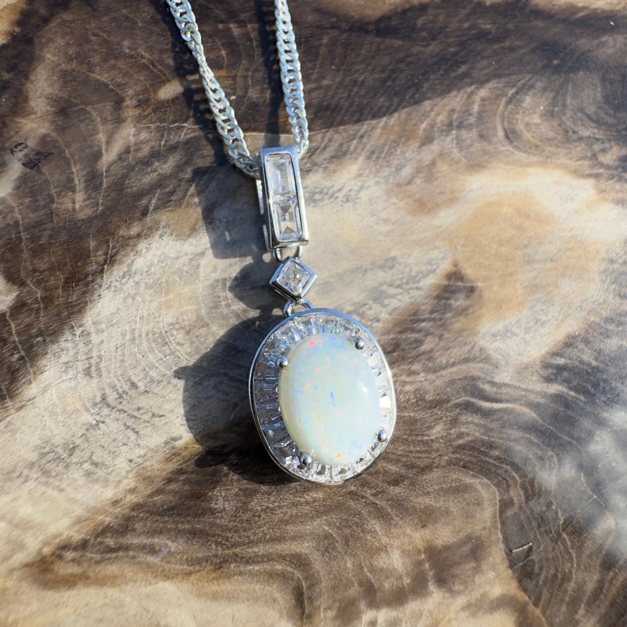 1.3ct Coober Pedy Opal Pendant Necklace ~ 'Snowy Mountains Shimmer' | 925 Sterling Silver | Solid Australian Opal